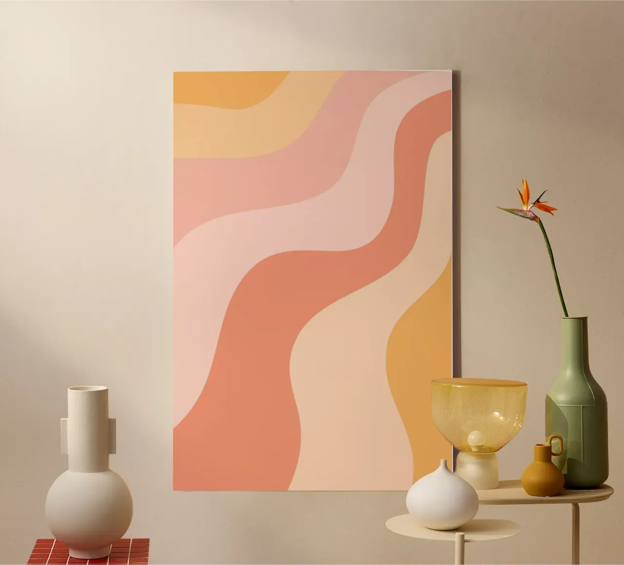 Warme Draaikolken Abstract - Perzik & Roze Golvende Esthetiek canvas met Baklijst van homdeco