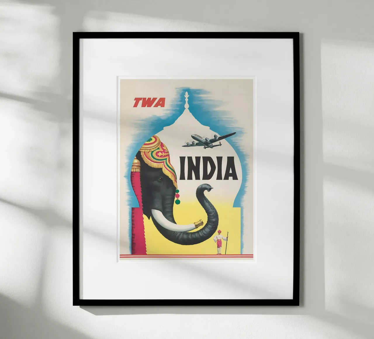 India TWA Travel Poster poster with wooden frame by Robert Livingston