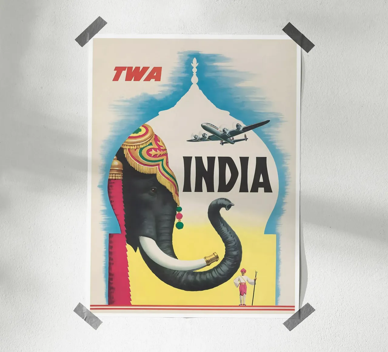 India TWA Travel Poster poster with wooden frame by Robert Livingston