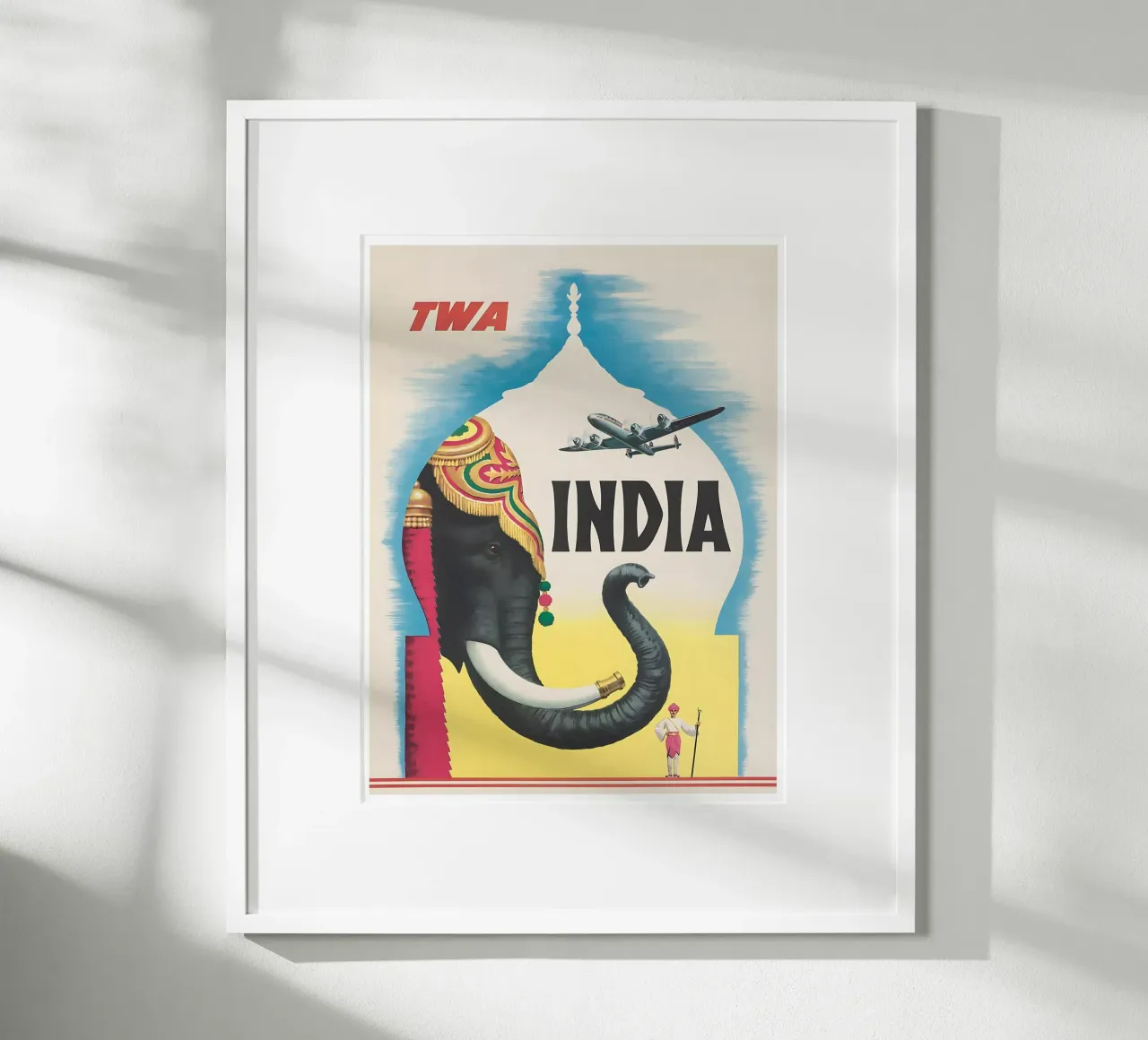 India TWA Travel Poster poster with wooden frame by Robert Livingston