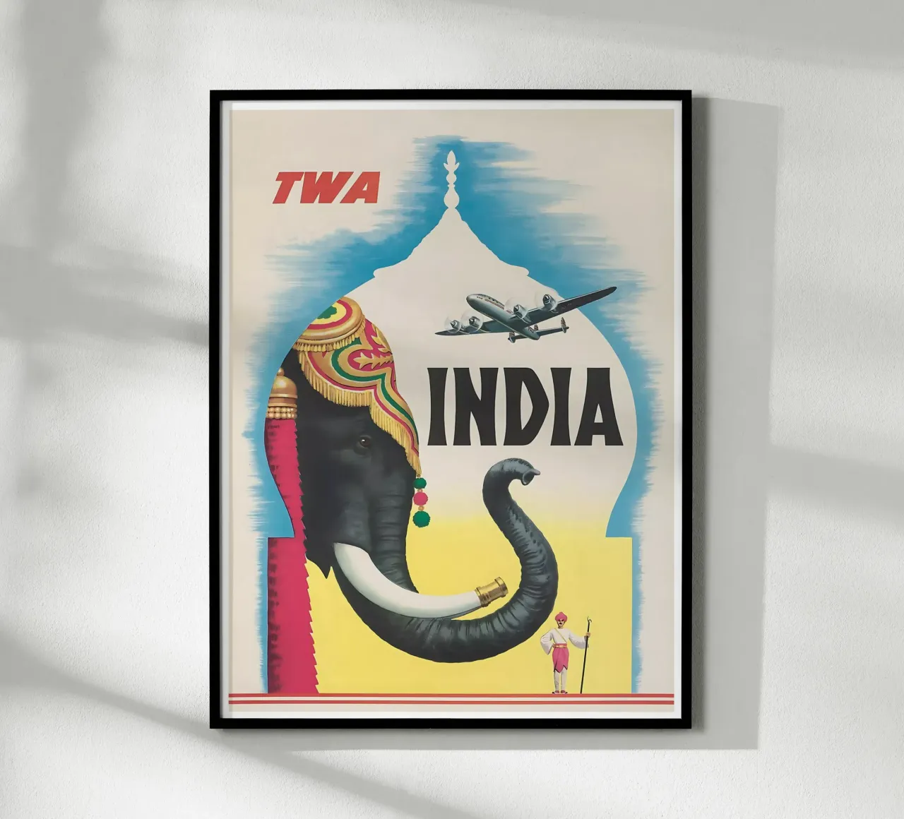 India TWA Travel Poster poster with wooden frame by Robert Livingston