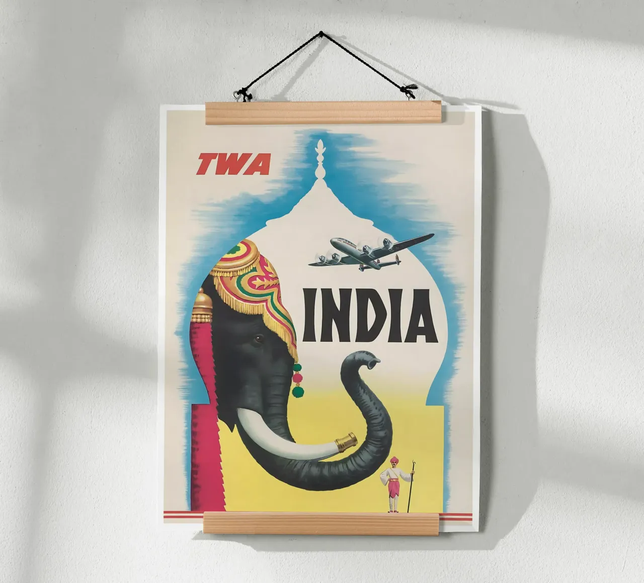 India TWA Travel Poster poster with wooden frame by Robert Livingston