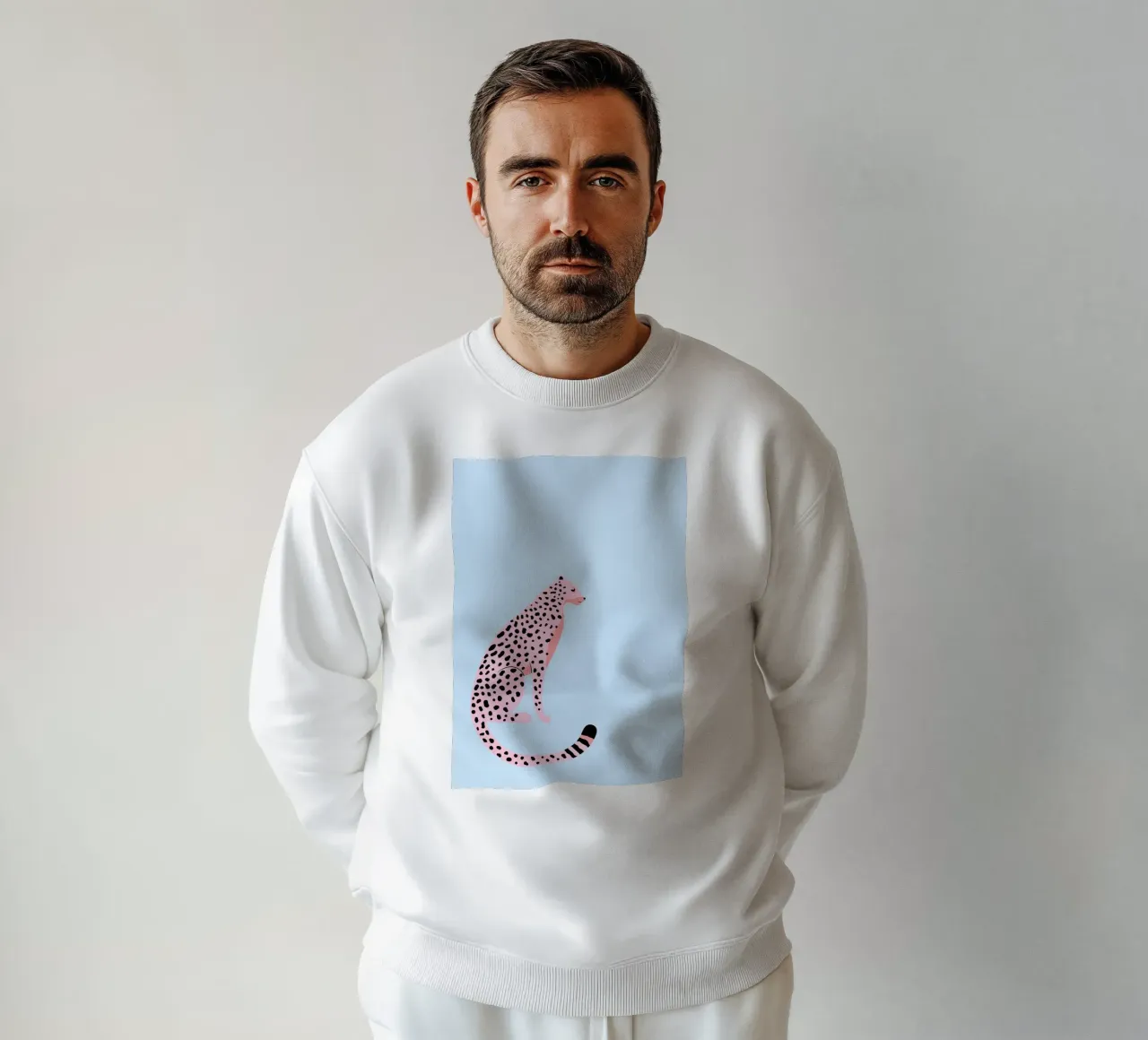 Ghepardo maculato rosa - Arte minimalista blu pastello felpa da homdeco
