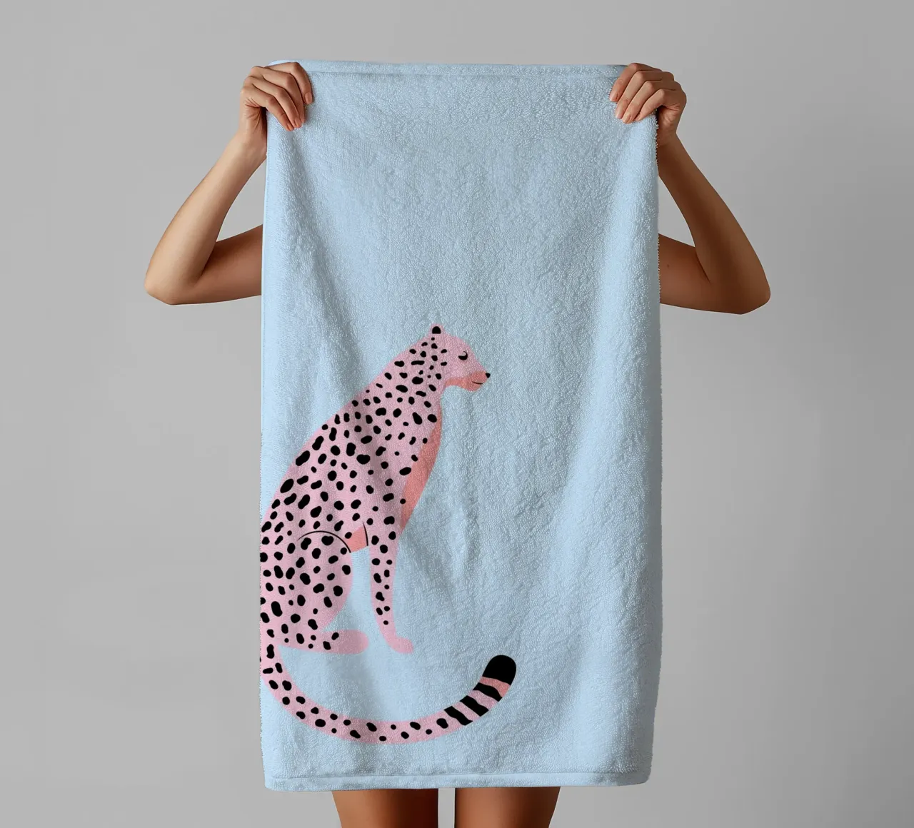 Pink Spotted Cheetah - Pastel Blue Minimalist Art towel by homdeco