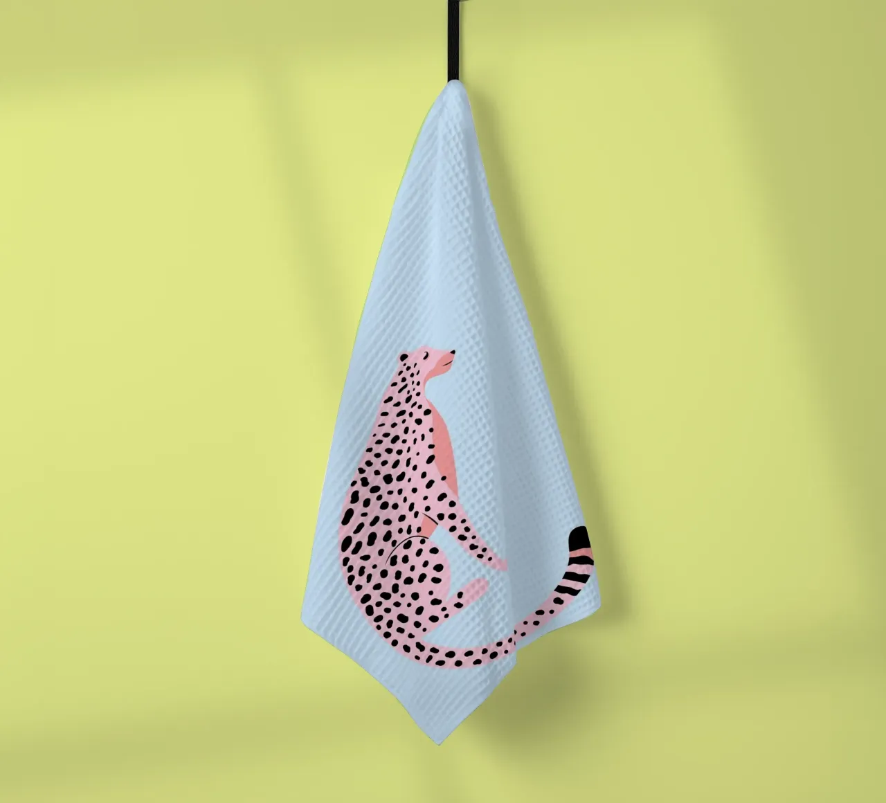 Ghepardo maculato rosa - Arte minimalista blu pastello canovaccio da cucina da homdeco
