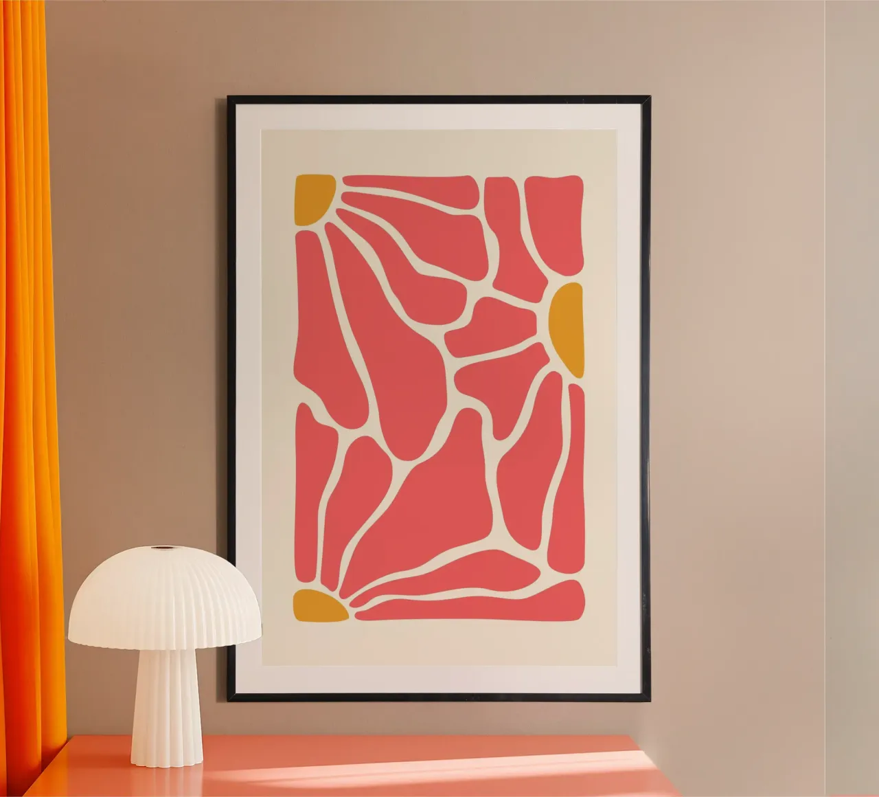 Abstract Petal Mosaic - Pink & Ochre Botanical Art poster with aluminum frame by homdeco