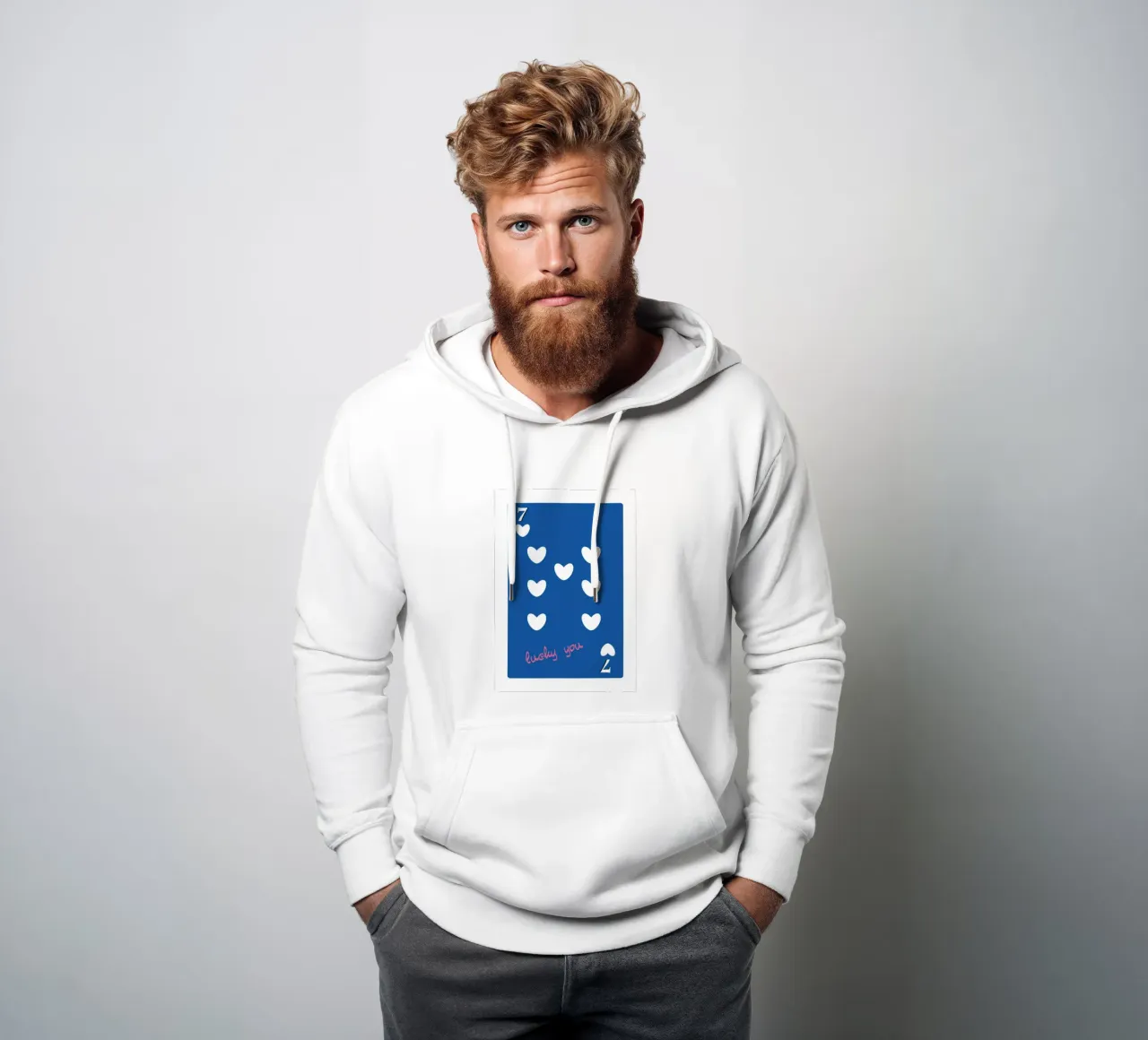 Lucky You 7 of Hearts - Blue & Pink Pop Art Card hoodie by homdeco