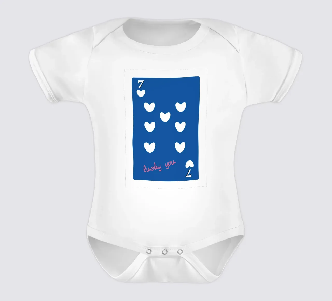 Lucky You 7 of Hearts - Blue & Pink Pop Art Card short-sleeve baby romper by homdeco