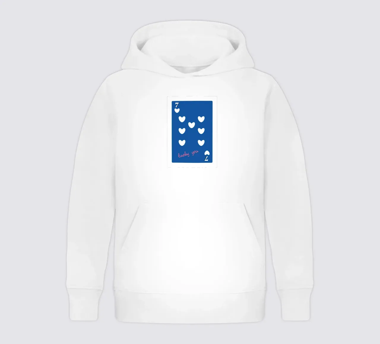 Lucky You 7 of Hearts - Blue & Pink Pop Art Card kids hoodie by homdeco