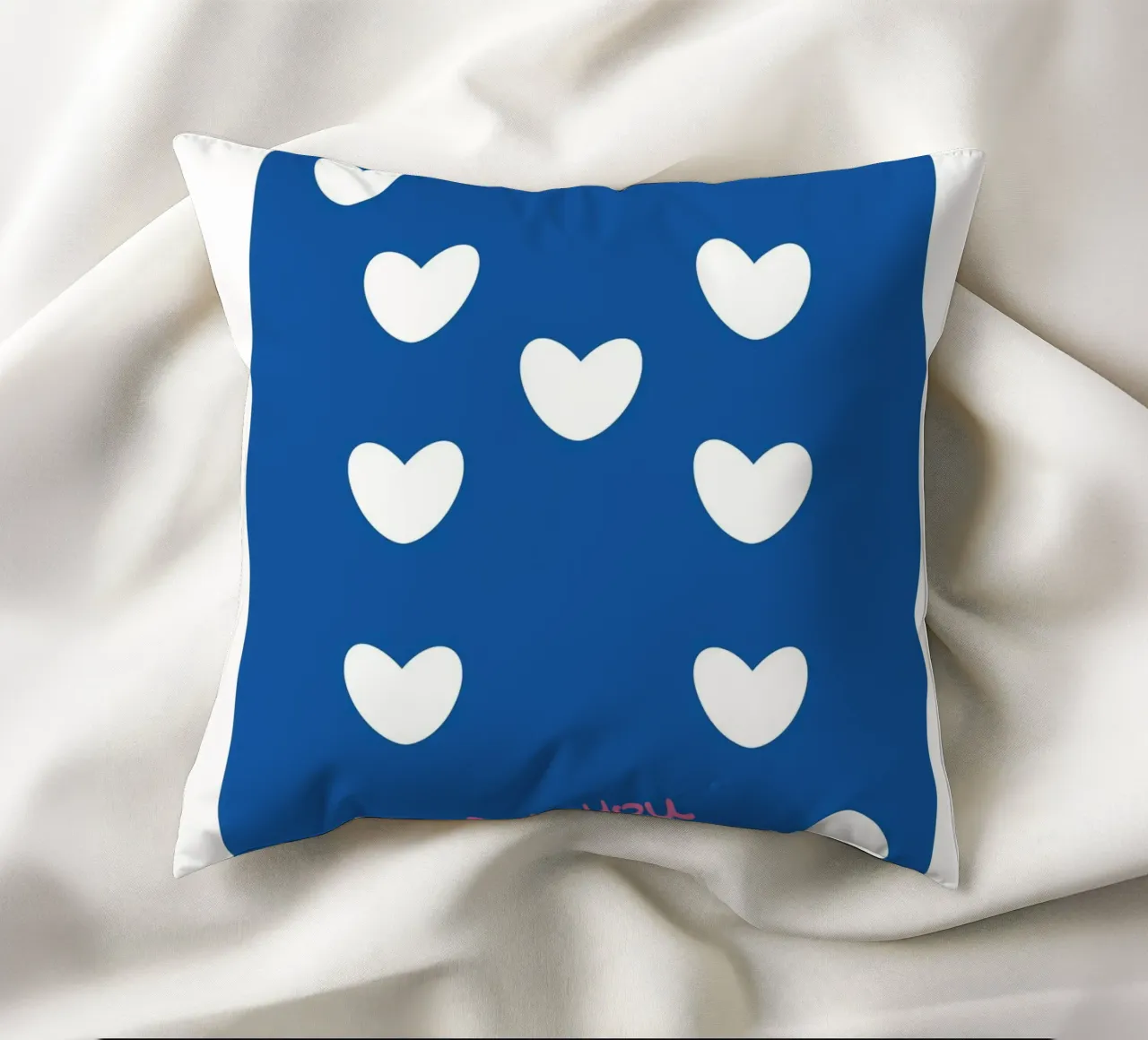 Lucky You 7 of Hearts - Blue & Pink Pop Art Card decorative cushion by homdeco