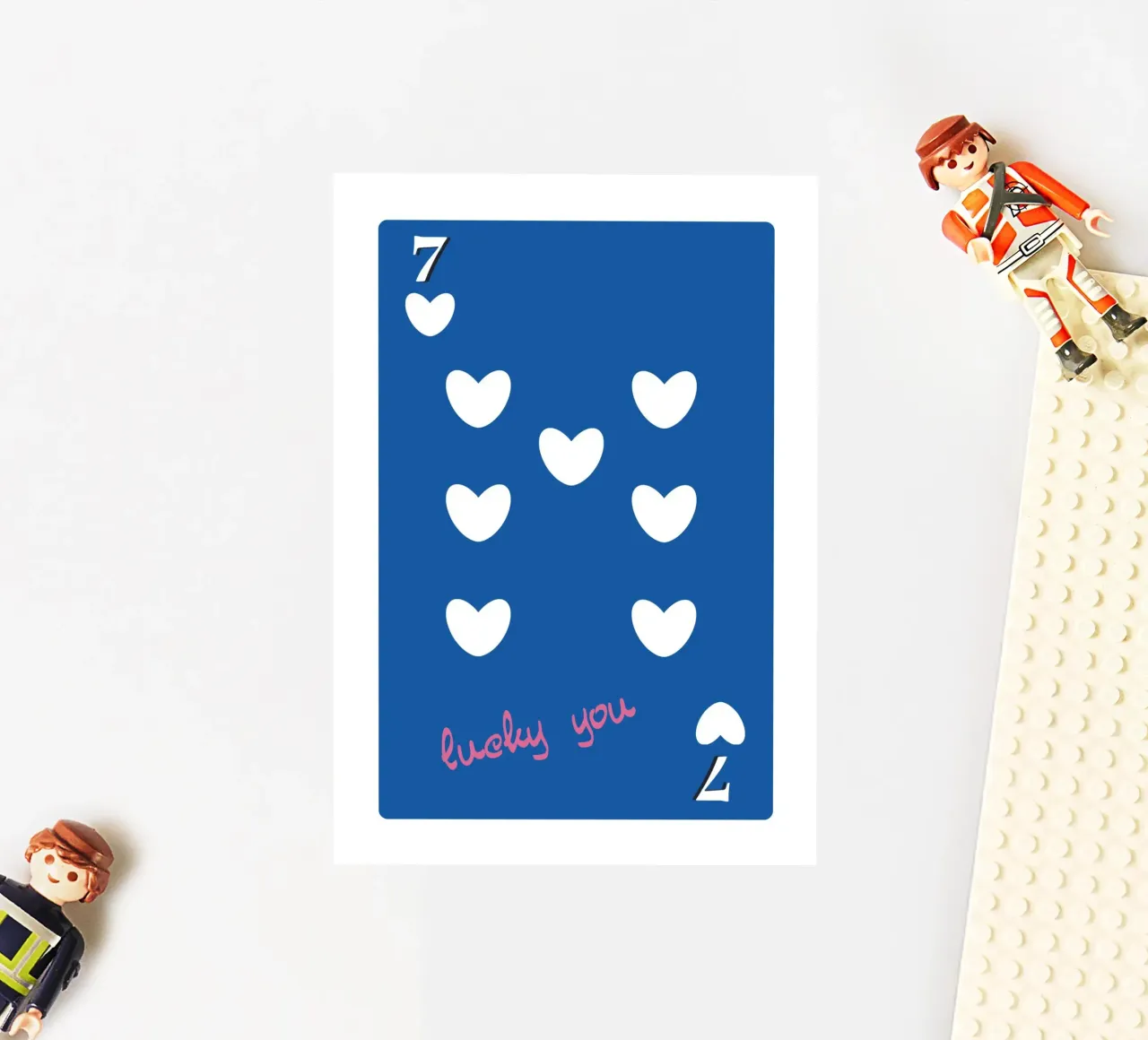 Lucky You 7 of Hearts - Blue & Pink Pop Art Card sticker by homdeco
