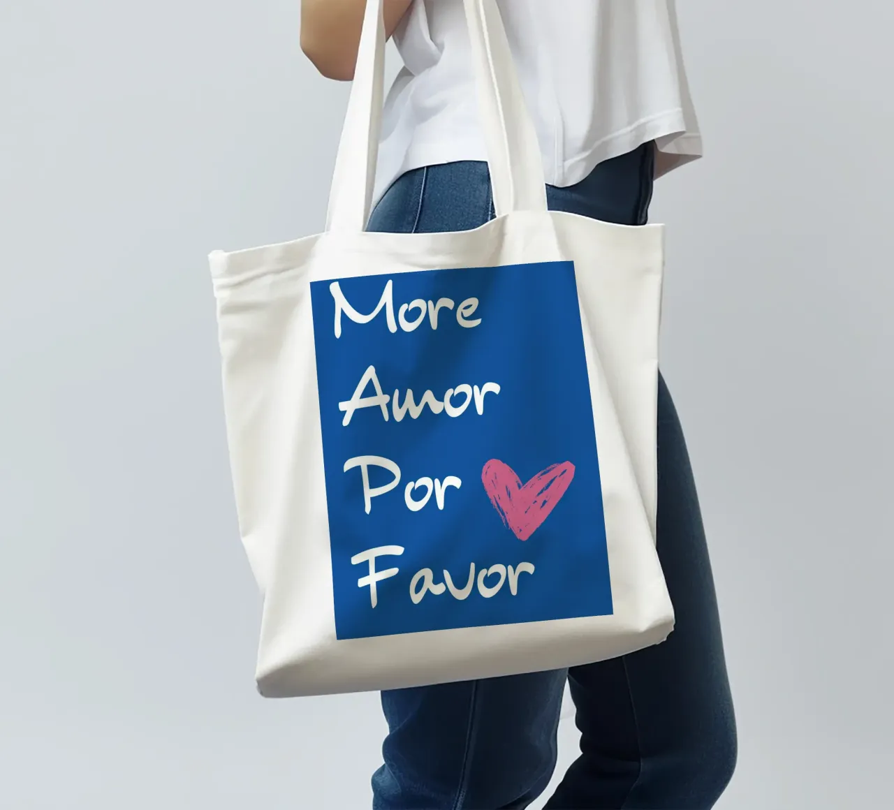 "More Amor Por Favor" - Blue & Pink Love Art tote bag by homdeco