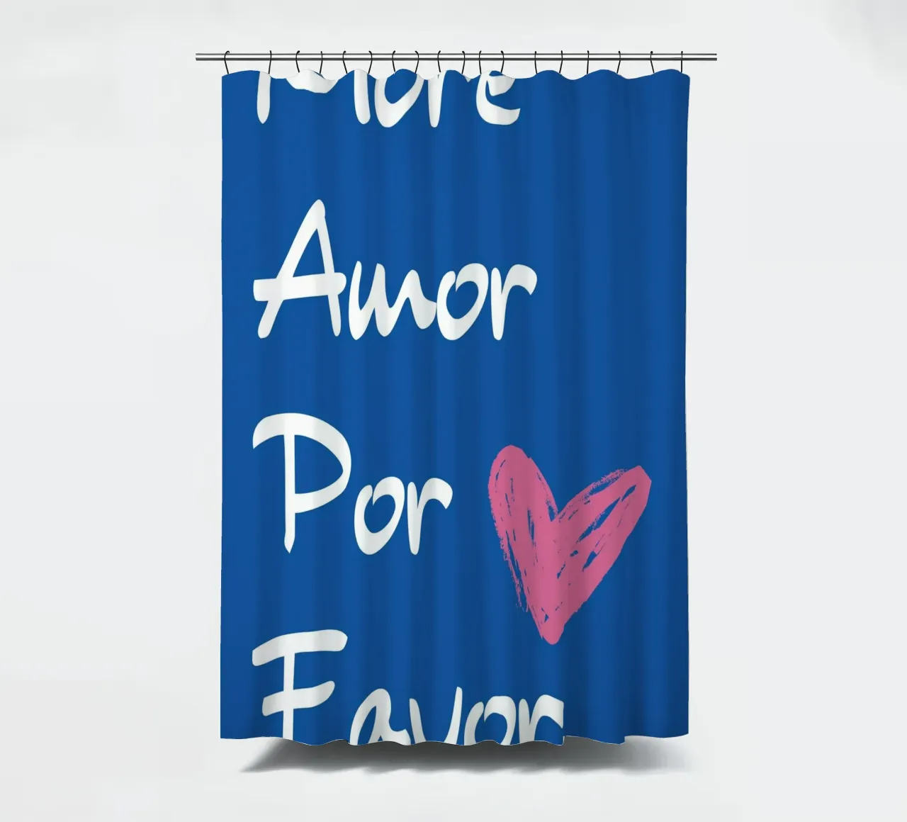 "More Amor Por Favor" - Blue & Pink Love Art shower curtain by homdeco