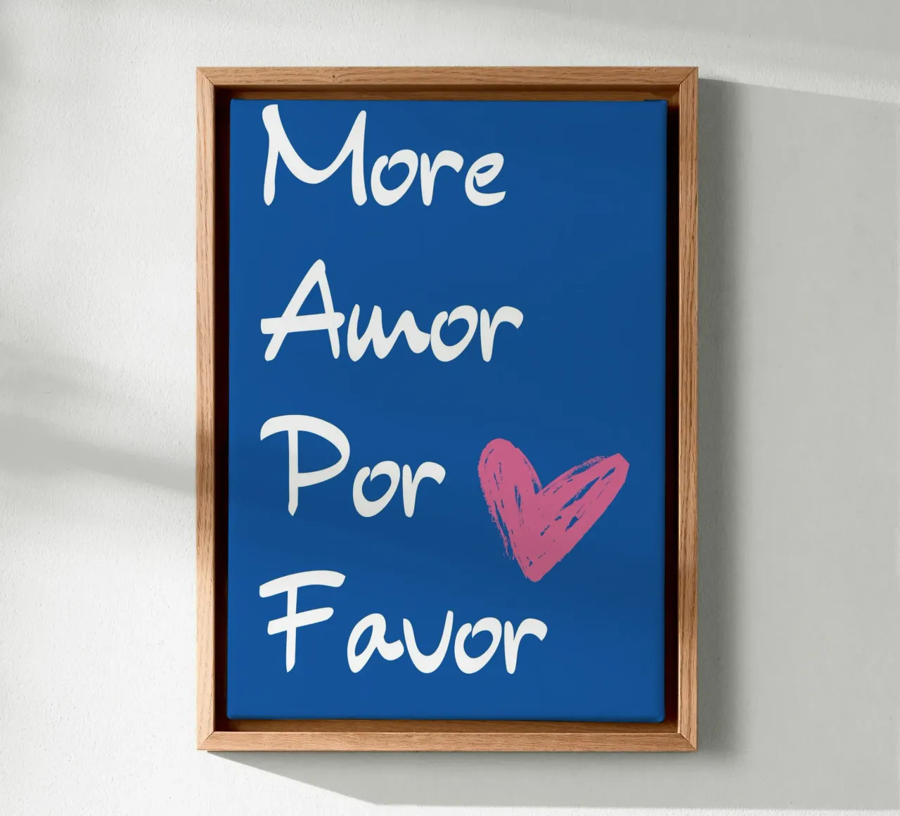 "More Amor Por Favor" - Blue & Pink Love Art canvas by homdeco