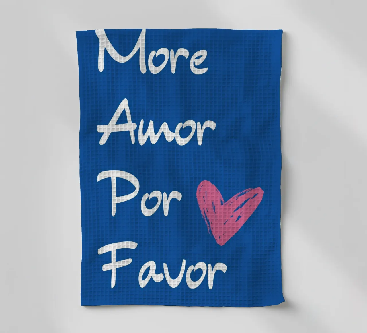 "More Amor Por Favor" - Blue & Pink Love Art tea towel by homdeco