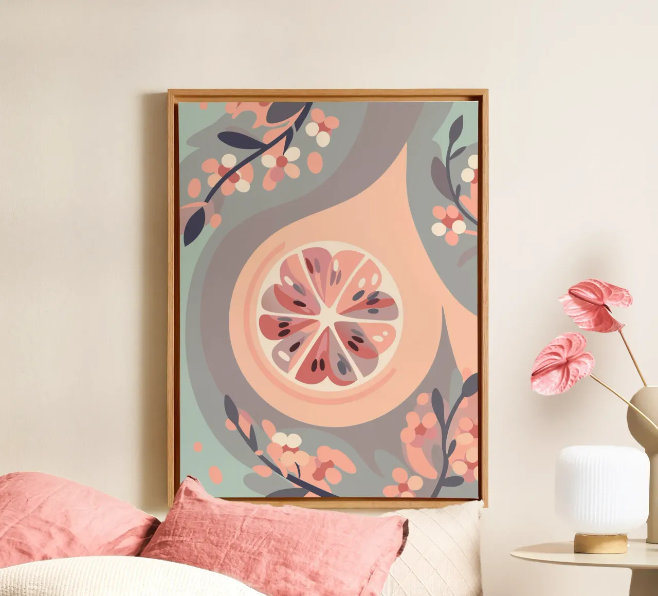 Citroenfruit en -bloemen canvas met Baklijst van HAPPY SHOP
