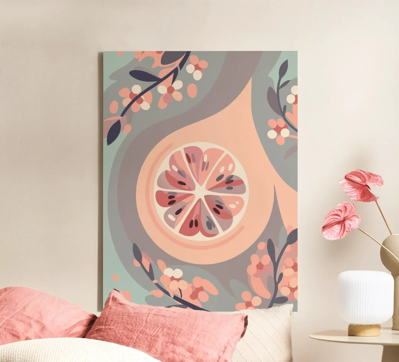 Citroenfruit en -bloemen canvas met Baklijst van HAPPY SHOP