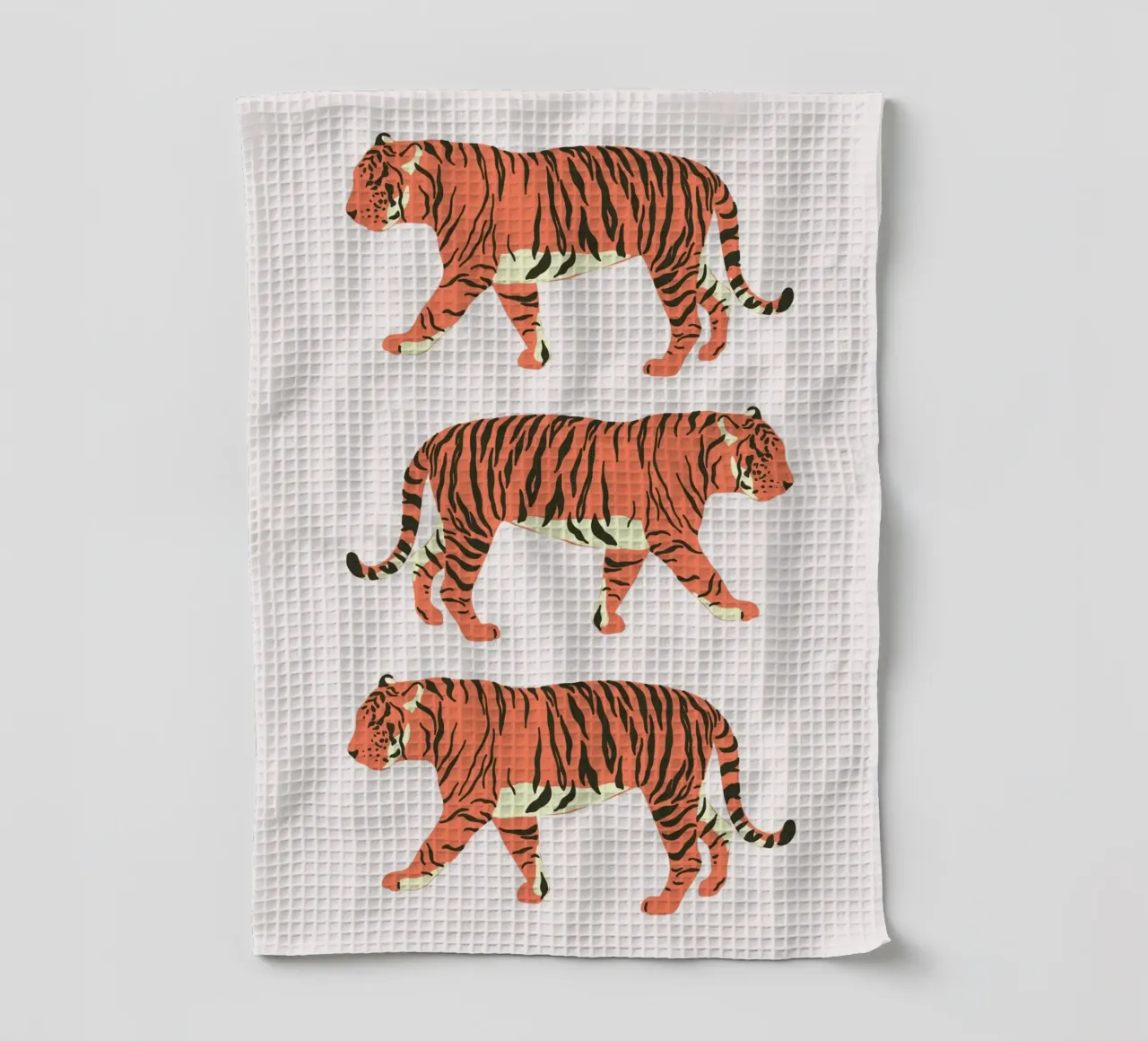 Tiger Trio Walk - Minimalist Wildlife Art Print tea towel by homdeco