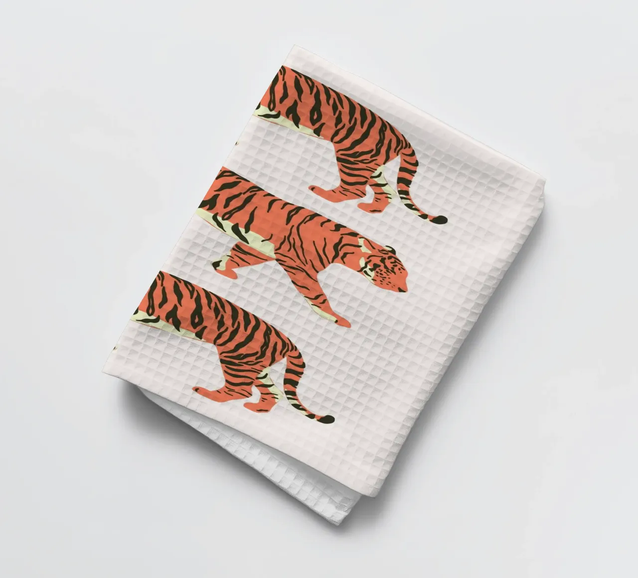 Tiger Trio Walk - Minimalist Wildlife Art Print tea towel by homdeco
