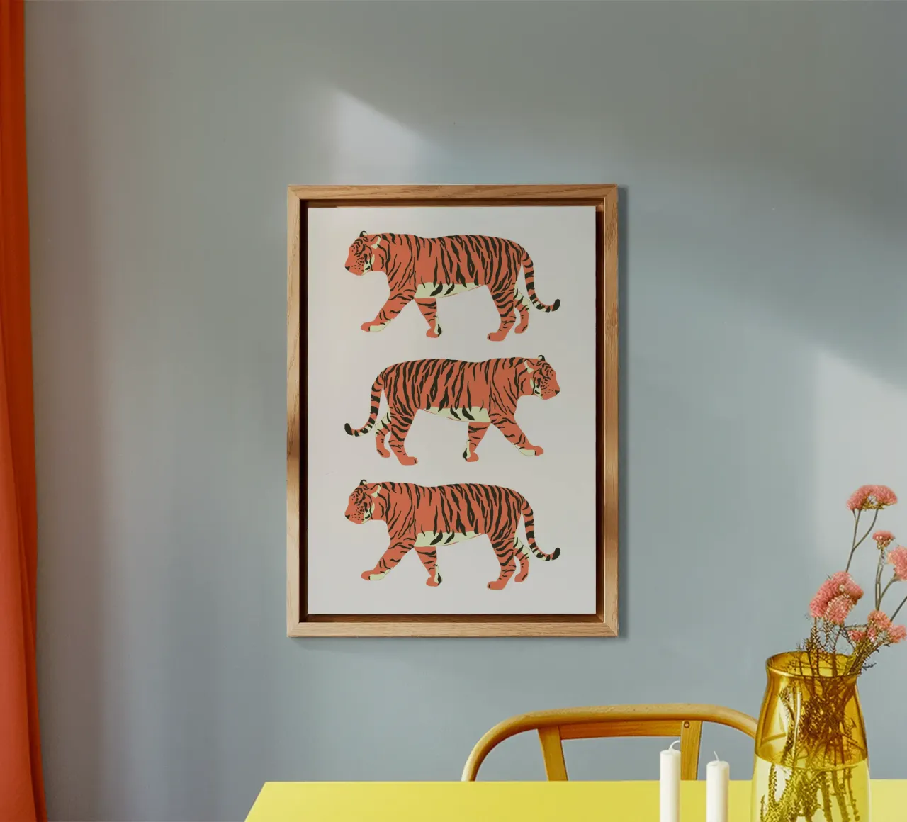 Tiger Trio Walk - Minimalist Wildlife Art Print alu-dibond by homdeco