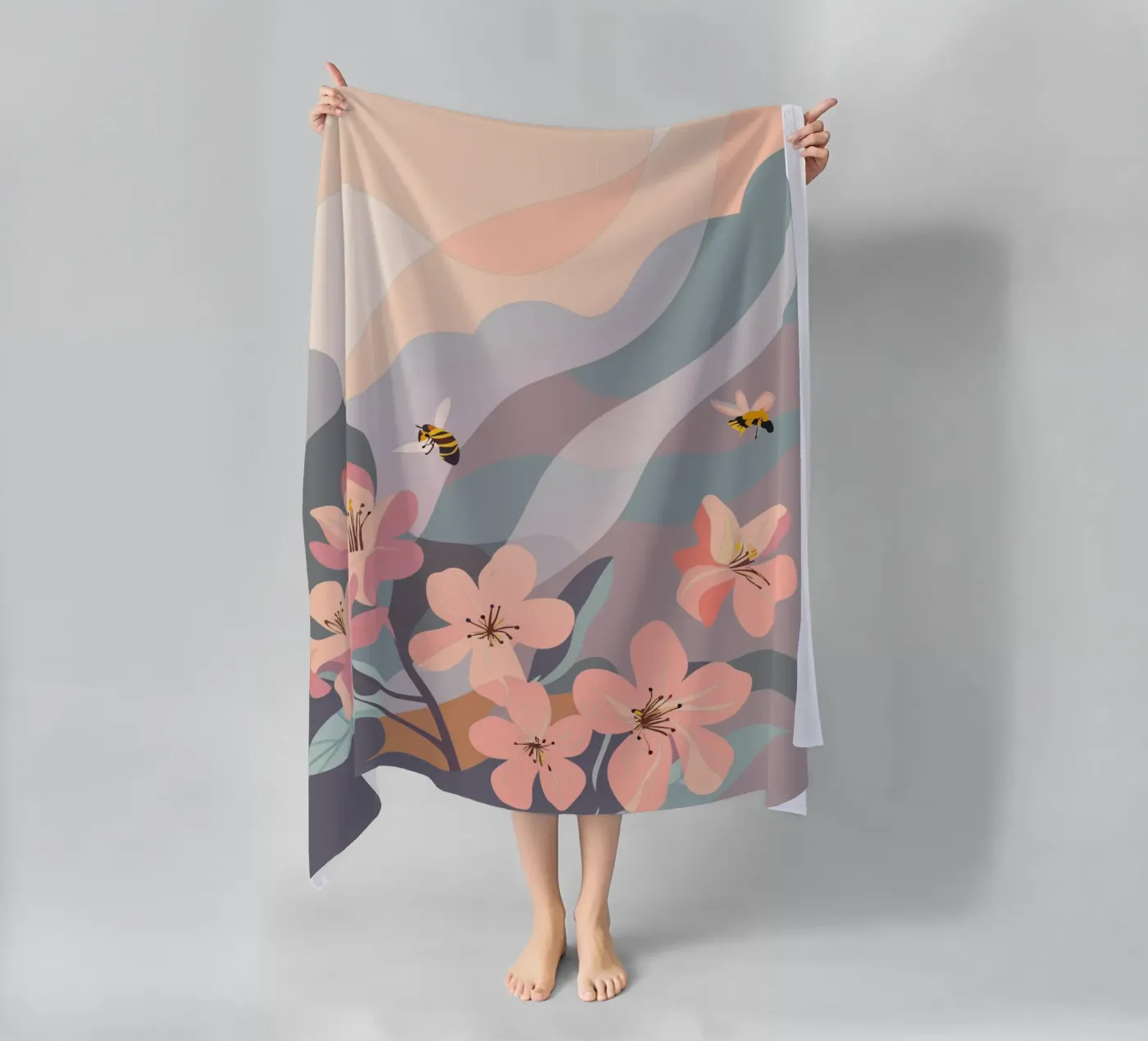 Flowers and Bees beach towel by HAPPY SHOP