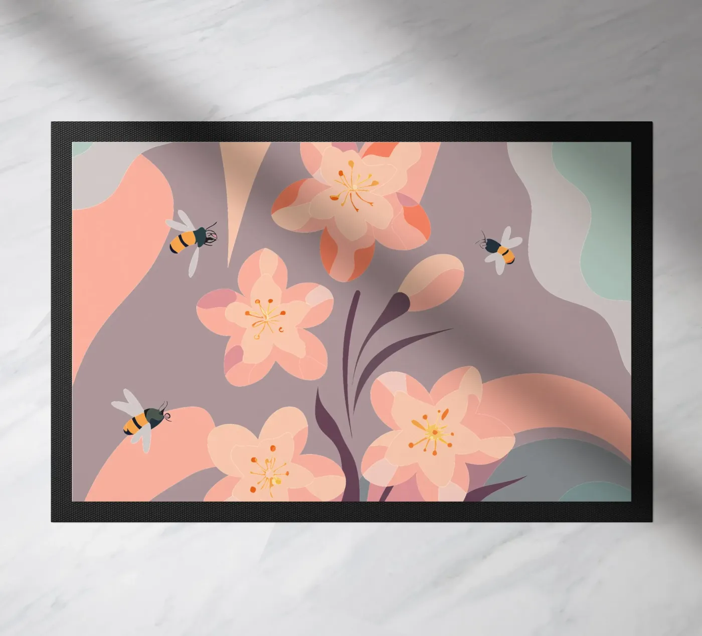 Flowers and Bees Fußmatte von HAPPY SHOP