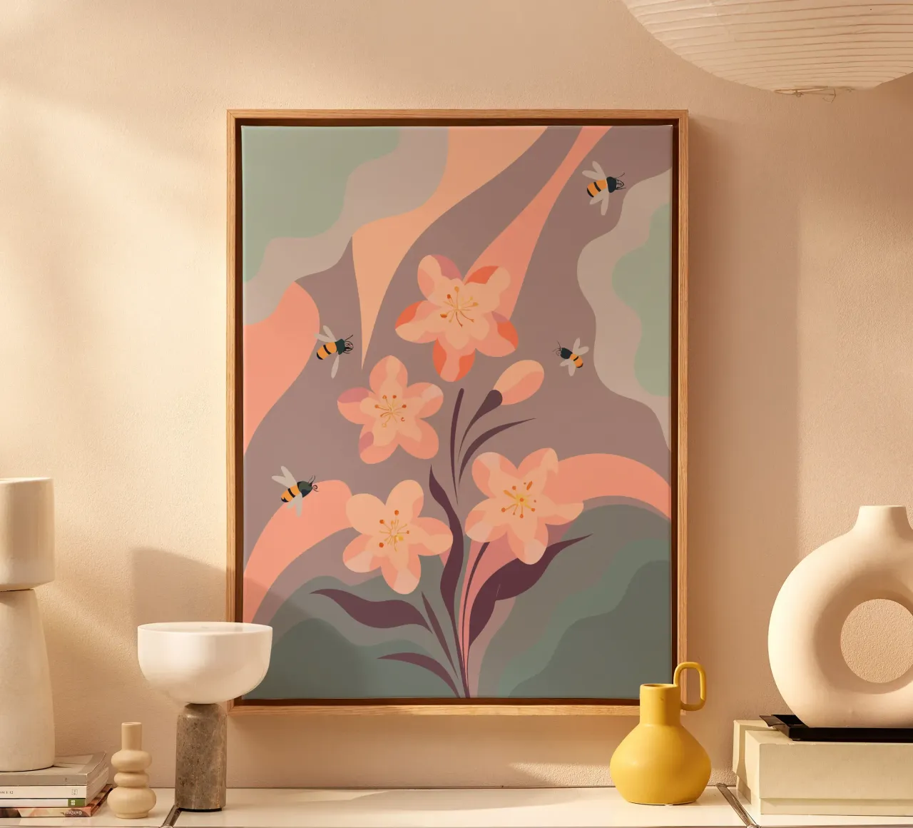 Bloemen en bijen canvas van HAPPY SHOP