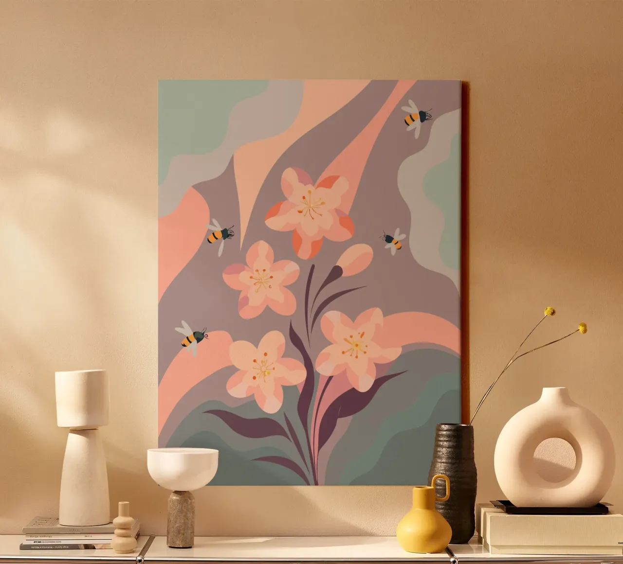 Bloemen en bijen canvas van HAPPY SHOP