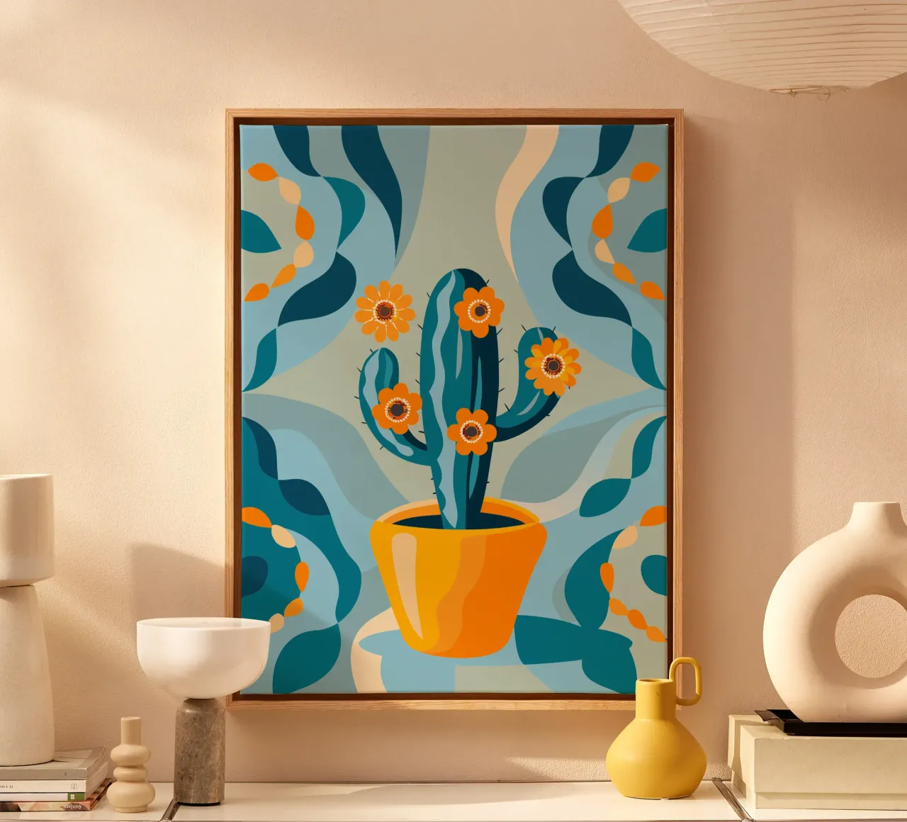 Cactus Vase canvas with Floater frame by HAPPY SHOP