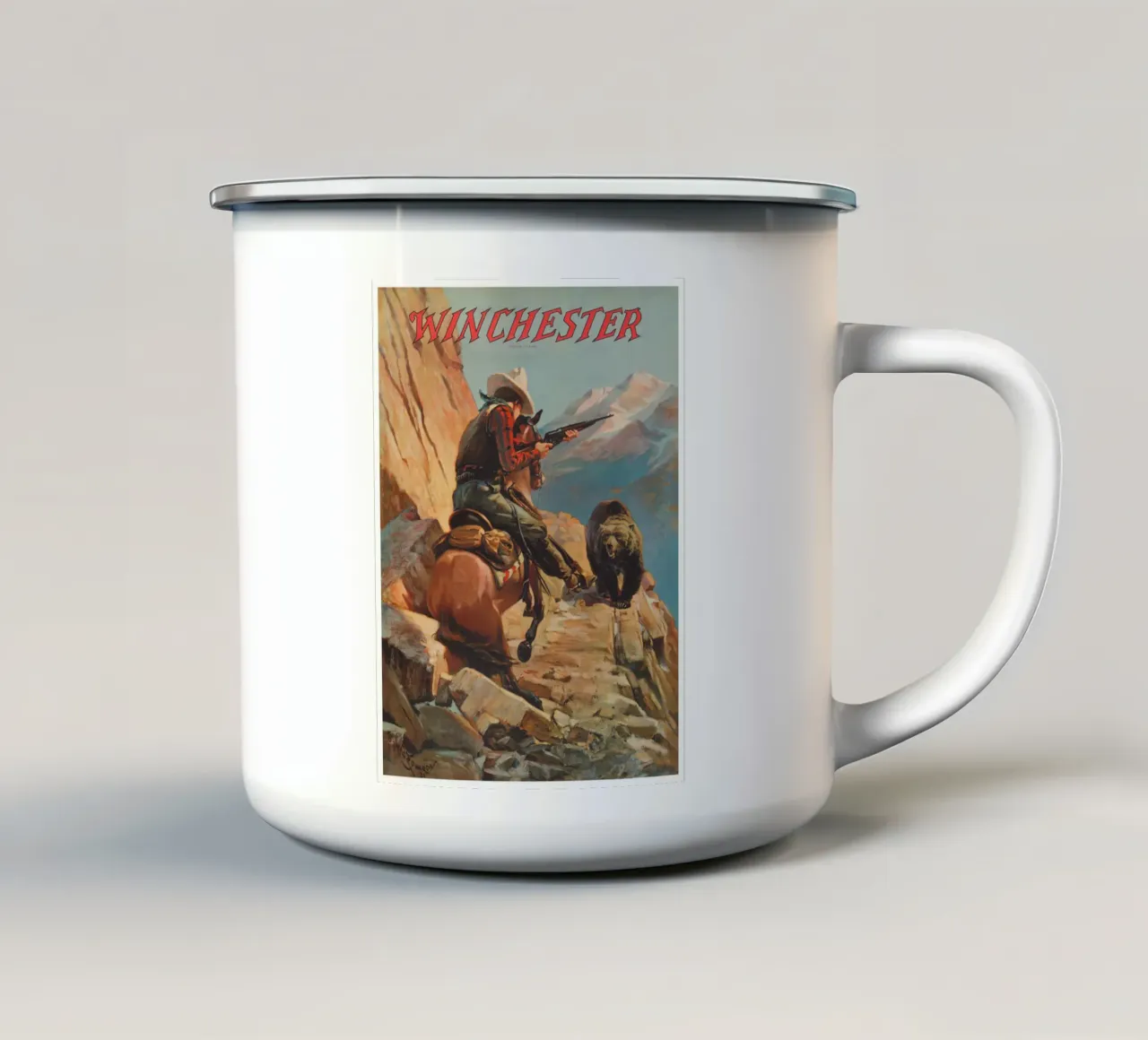 Poster di caccia Winchester tazza in smalto da Robert Livingston