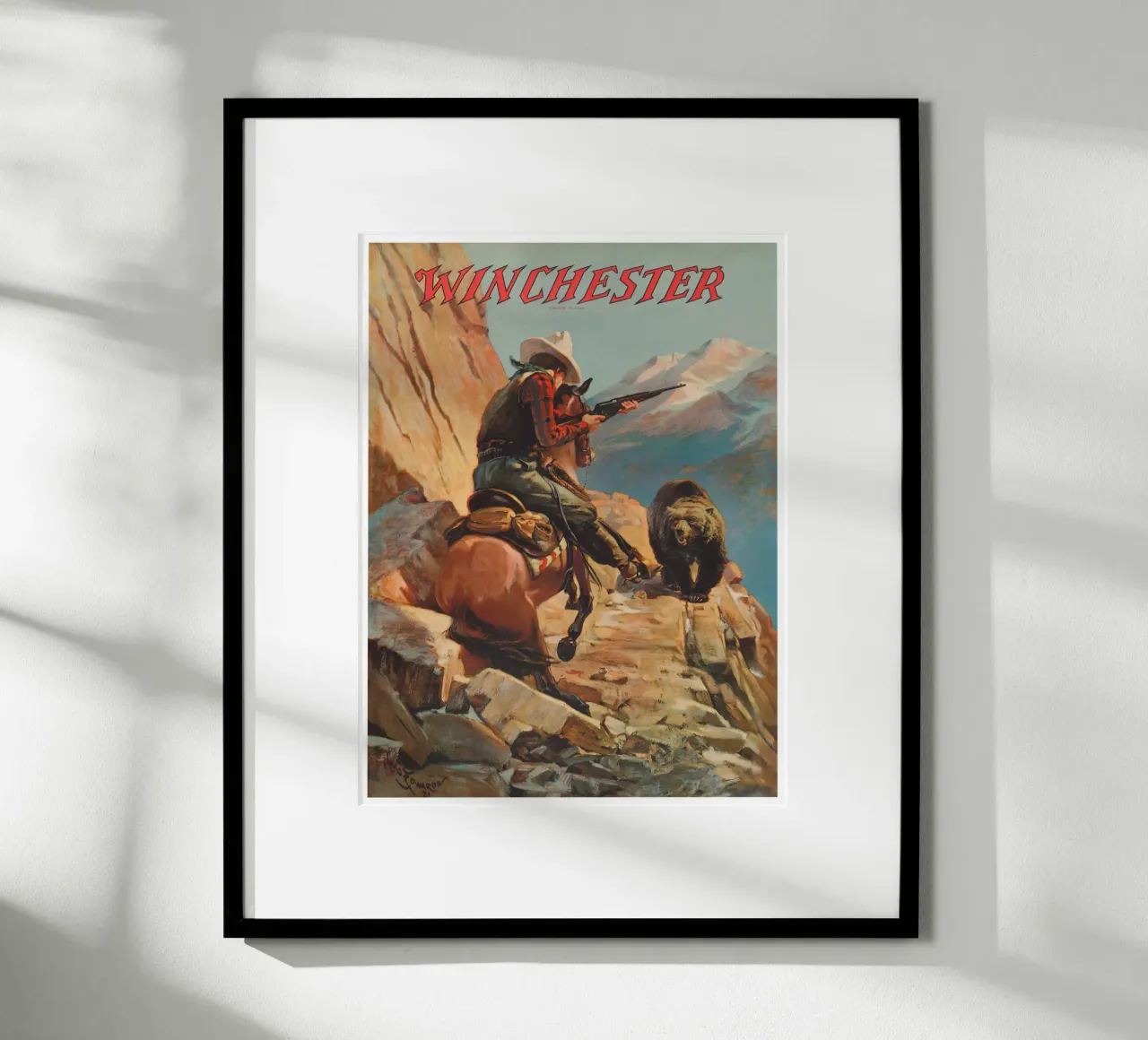 Winchester Hunting Poster poster with wooden frame by Robert Livingston