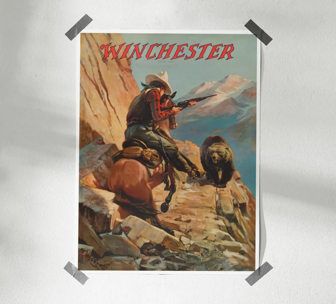 Winchester Hunting Poster poster with wooden frame by Robert Livingston
