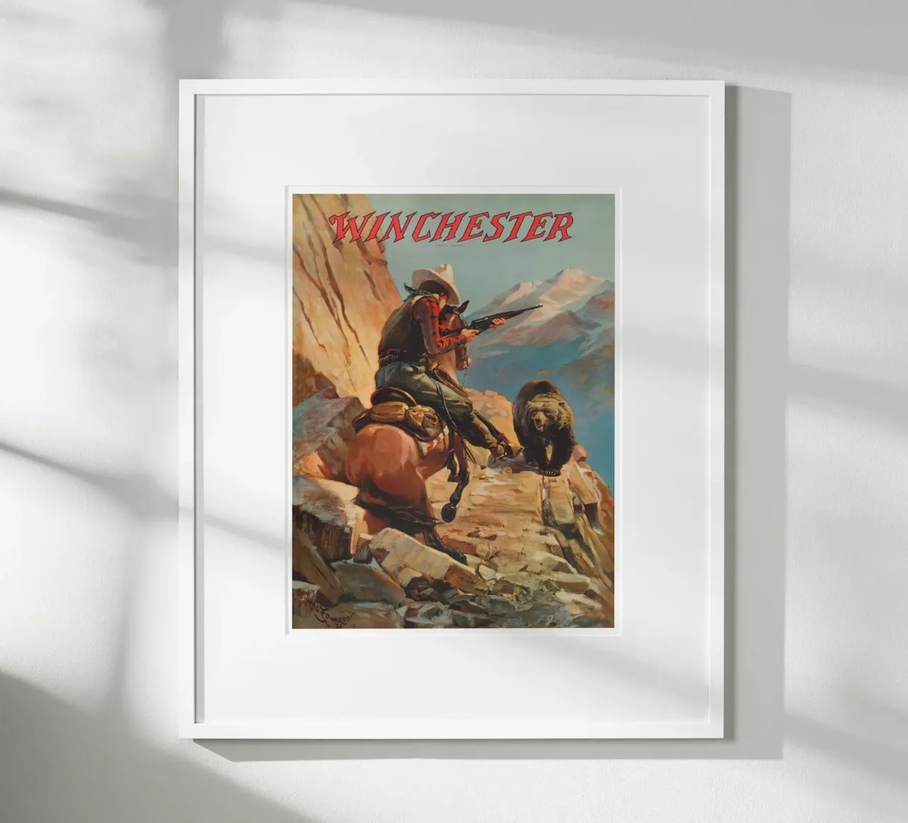 Winchester Hunting Poster poster with wooden frame by Robert Livingston