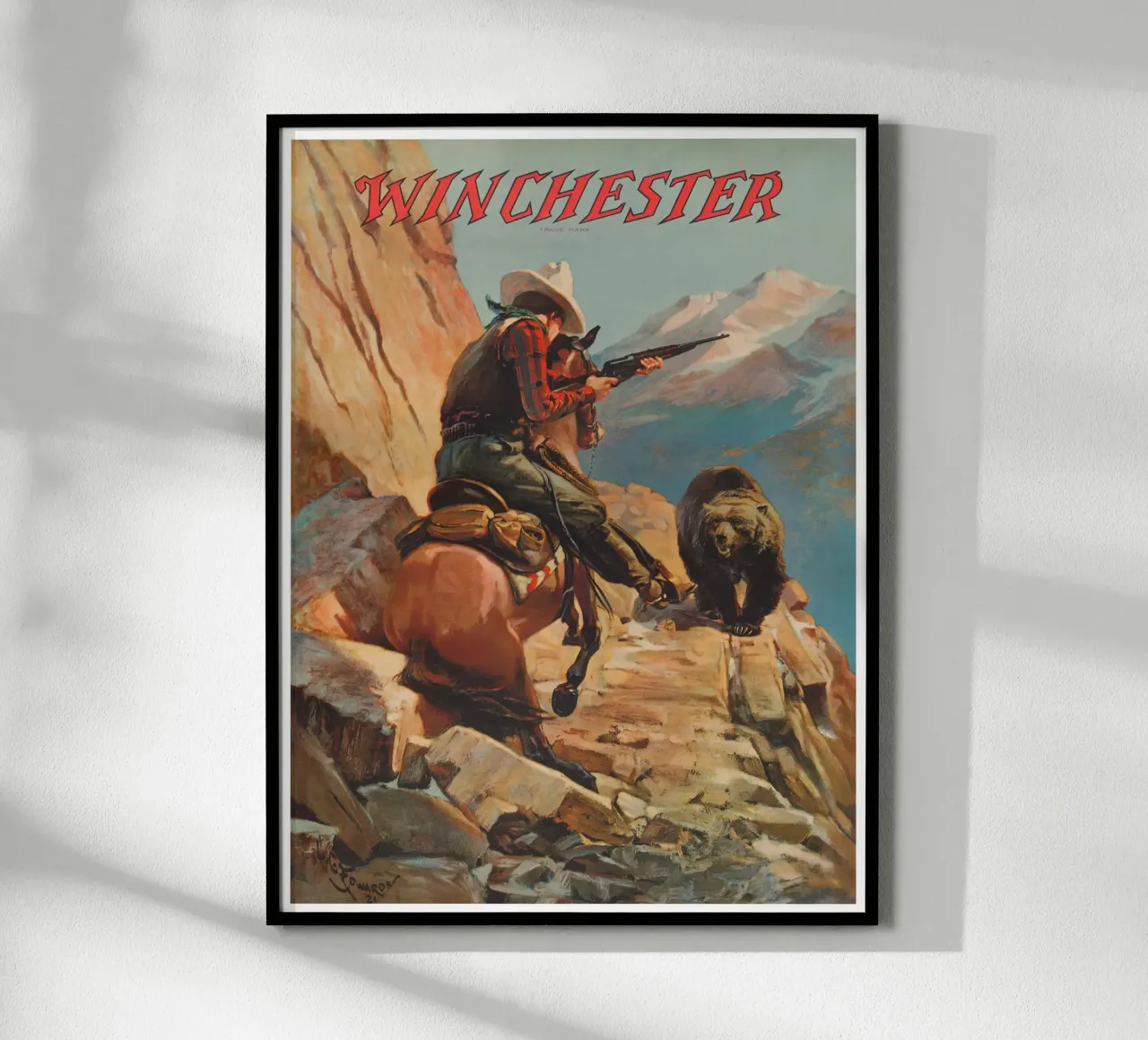 Winchester Hunting Poster poster with wooden frame by Robert Livingston