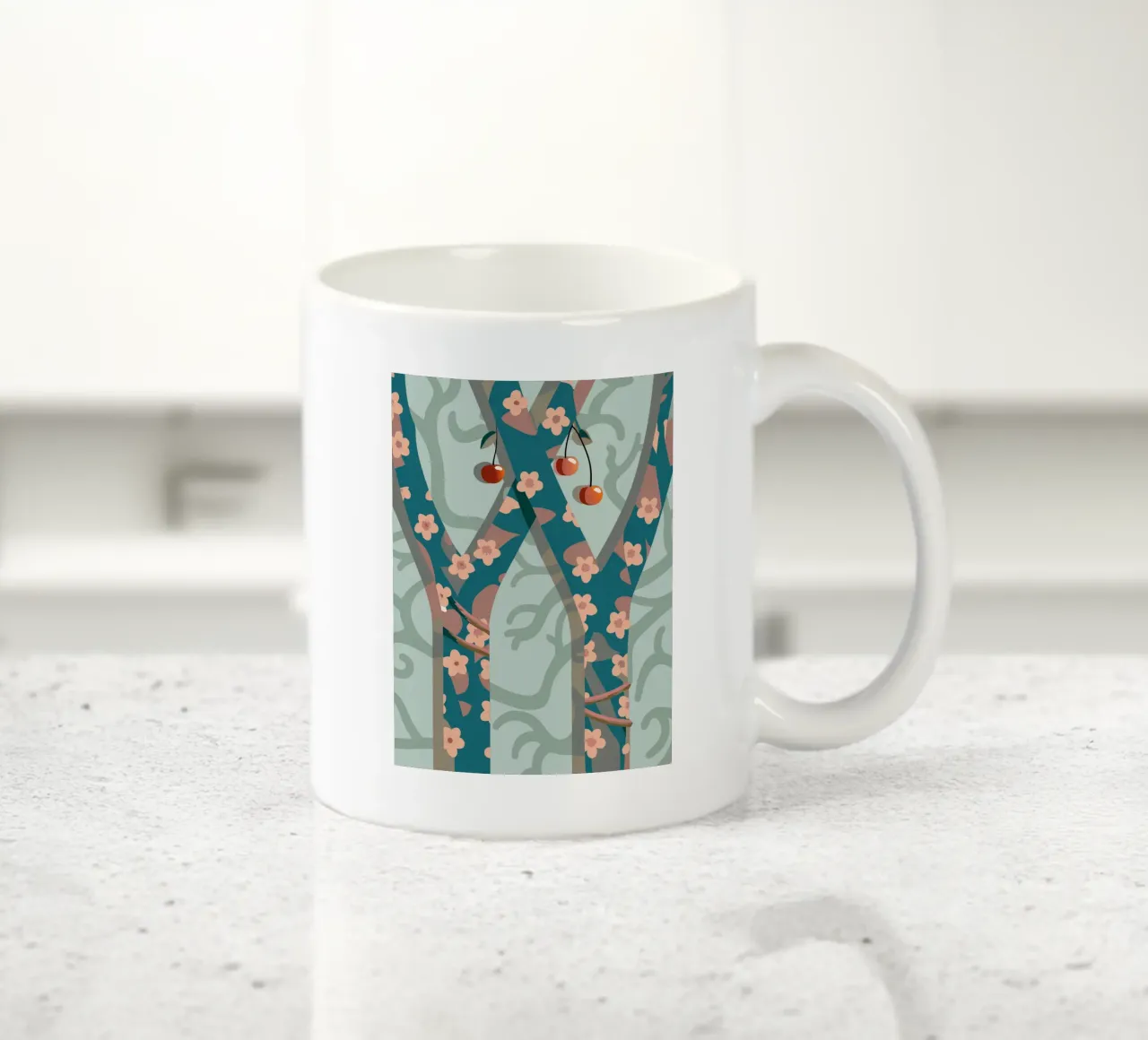 Cherry tree ceramic mug by HAPPY SHOP