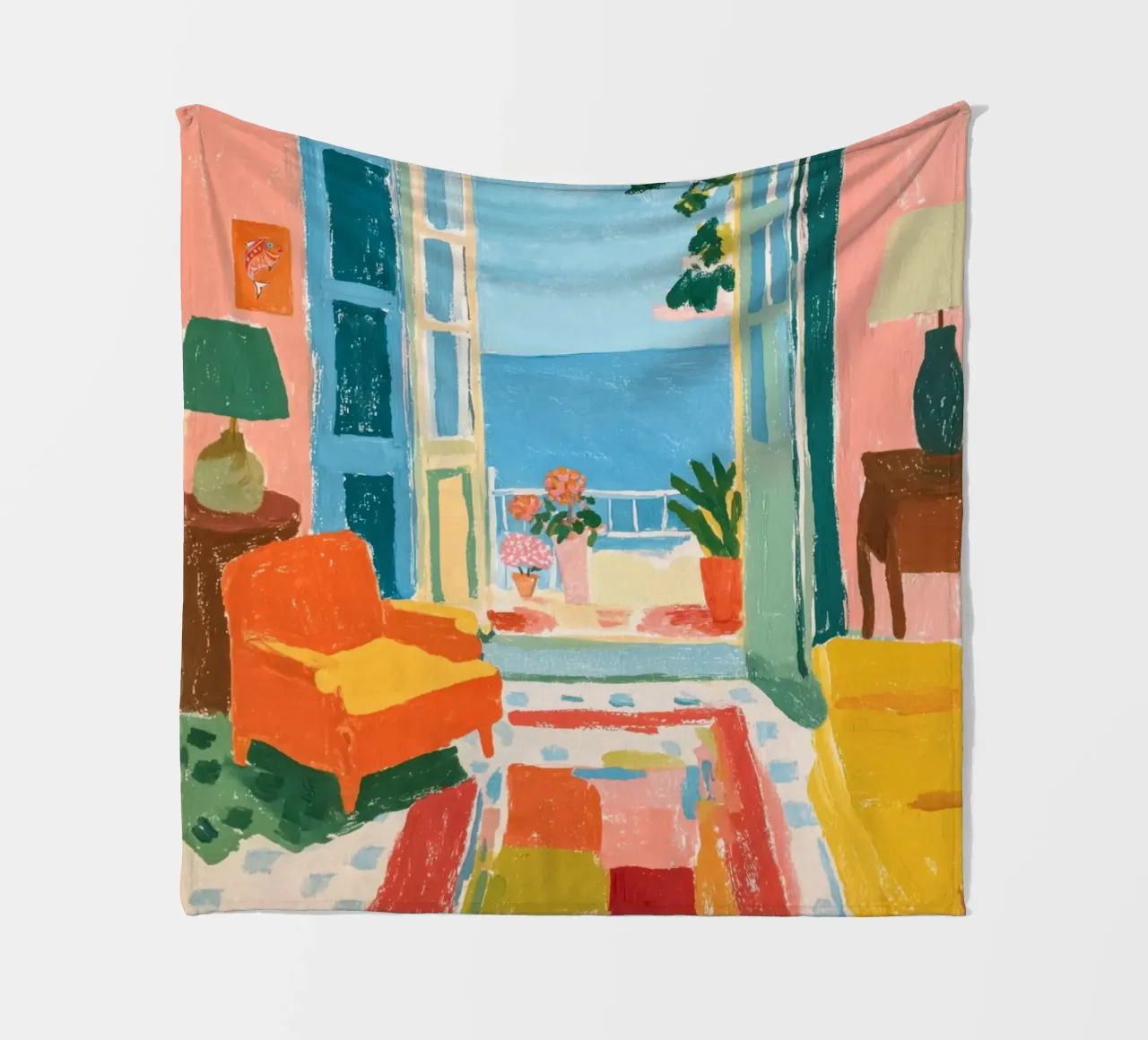 Mediterranean view of the sea fleece blanket by Carinaprint