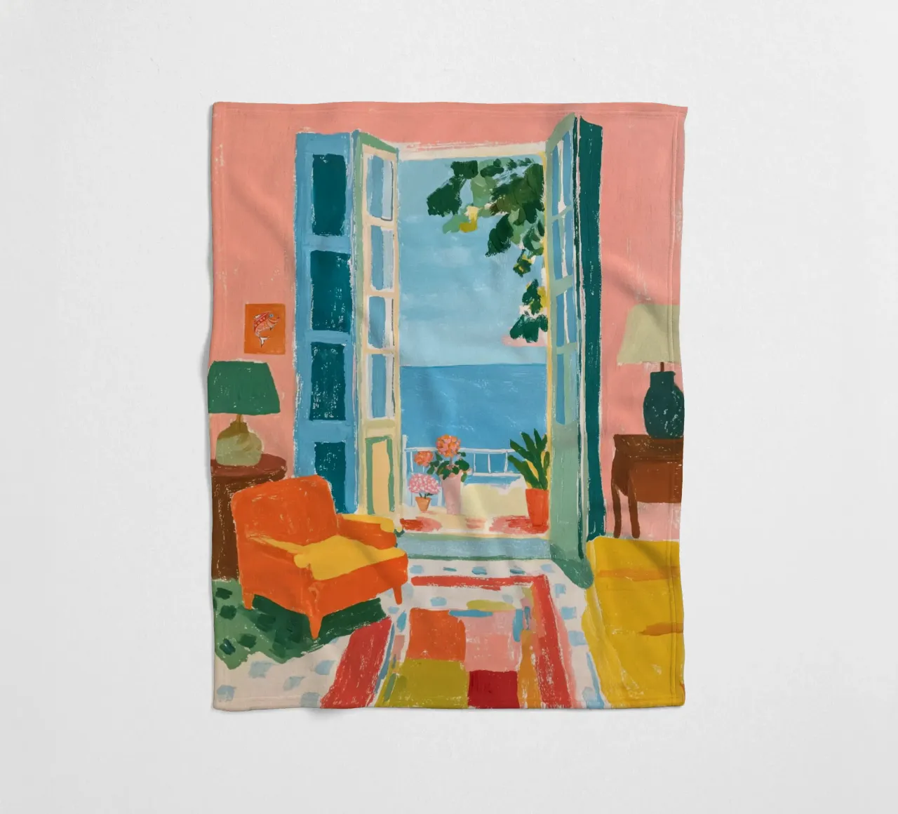 Mediterranean view of the sea fleece blanket by Carinaprint