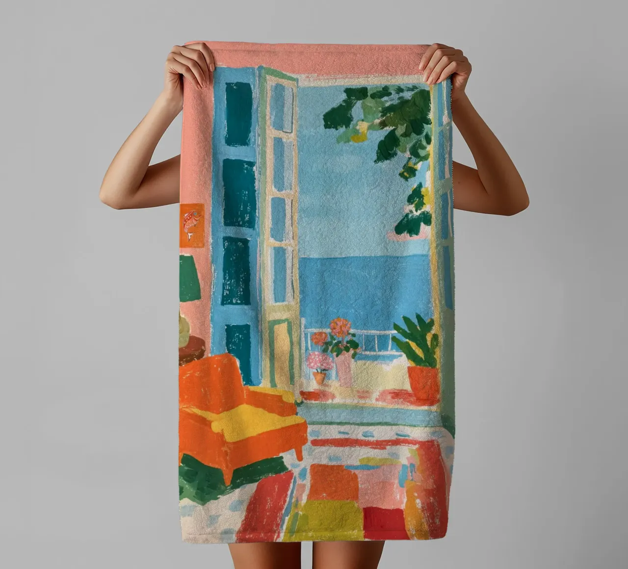 Mediterranean view of the sea towel by Carinaprint
