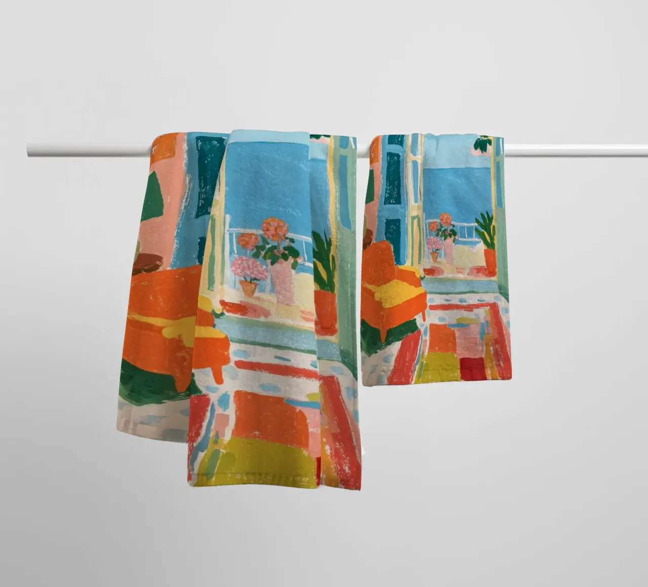 Mediterranean view of the sea towel by Carinaprint