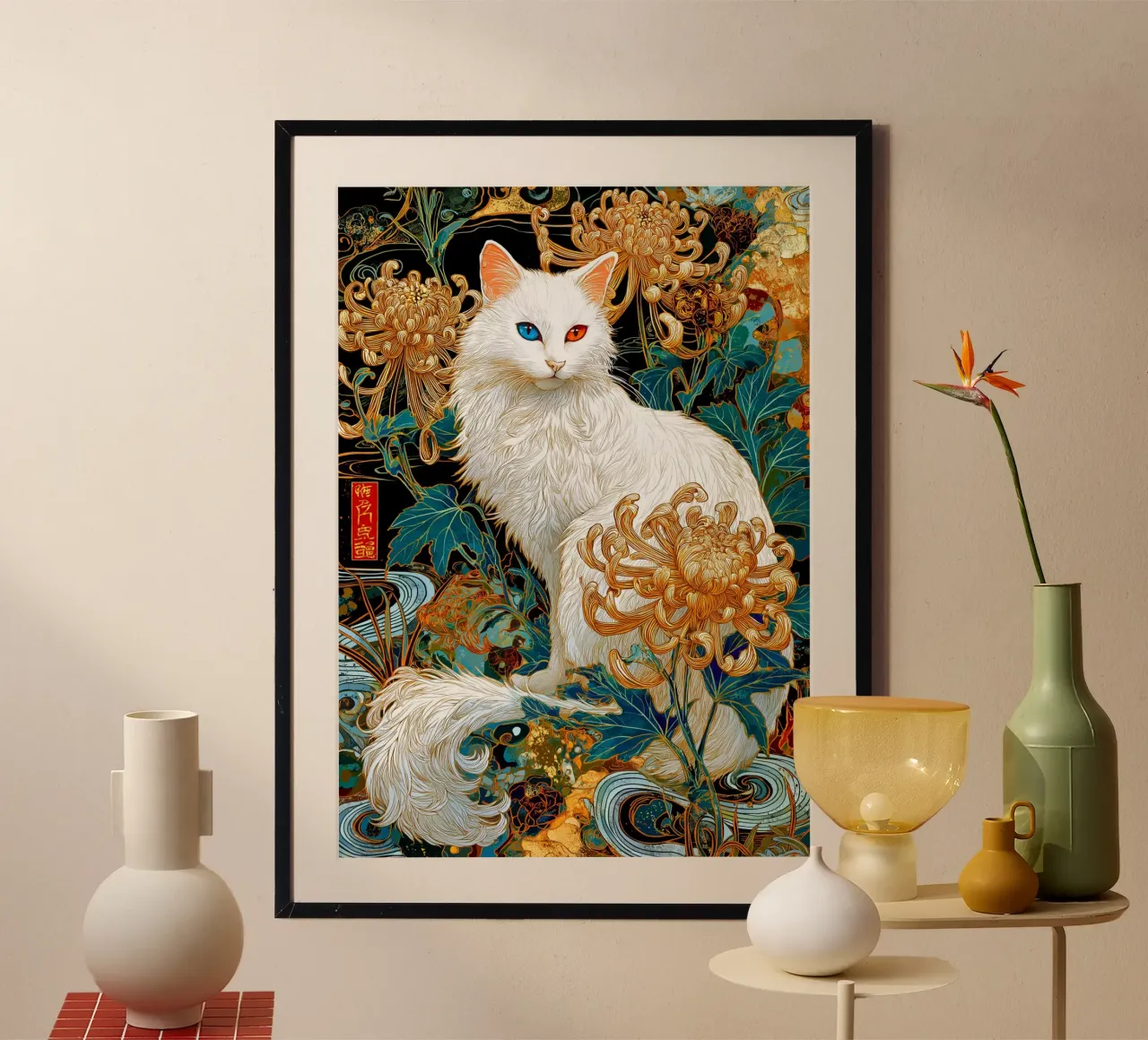 Gatto Ukiyo-e poster con telaio in alluminio da Fleur de Lys