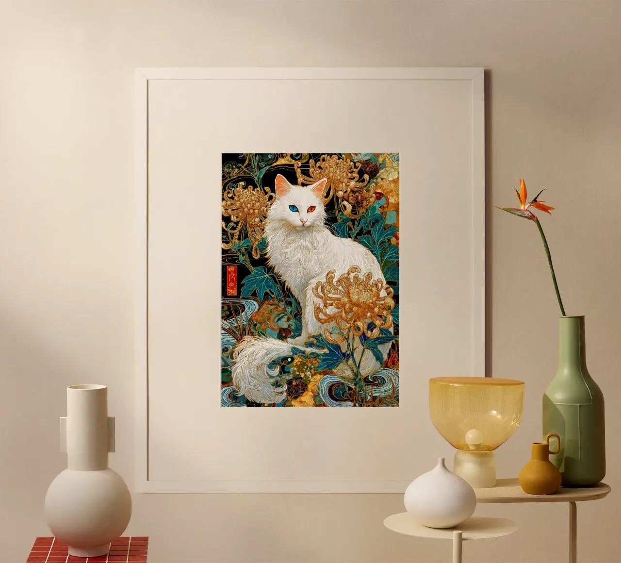 Gatto Ukiyo-e poster con telaio in alluminio da Fleur de Lys