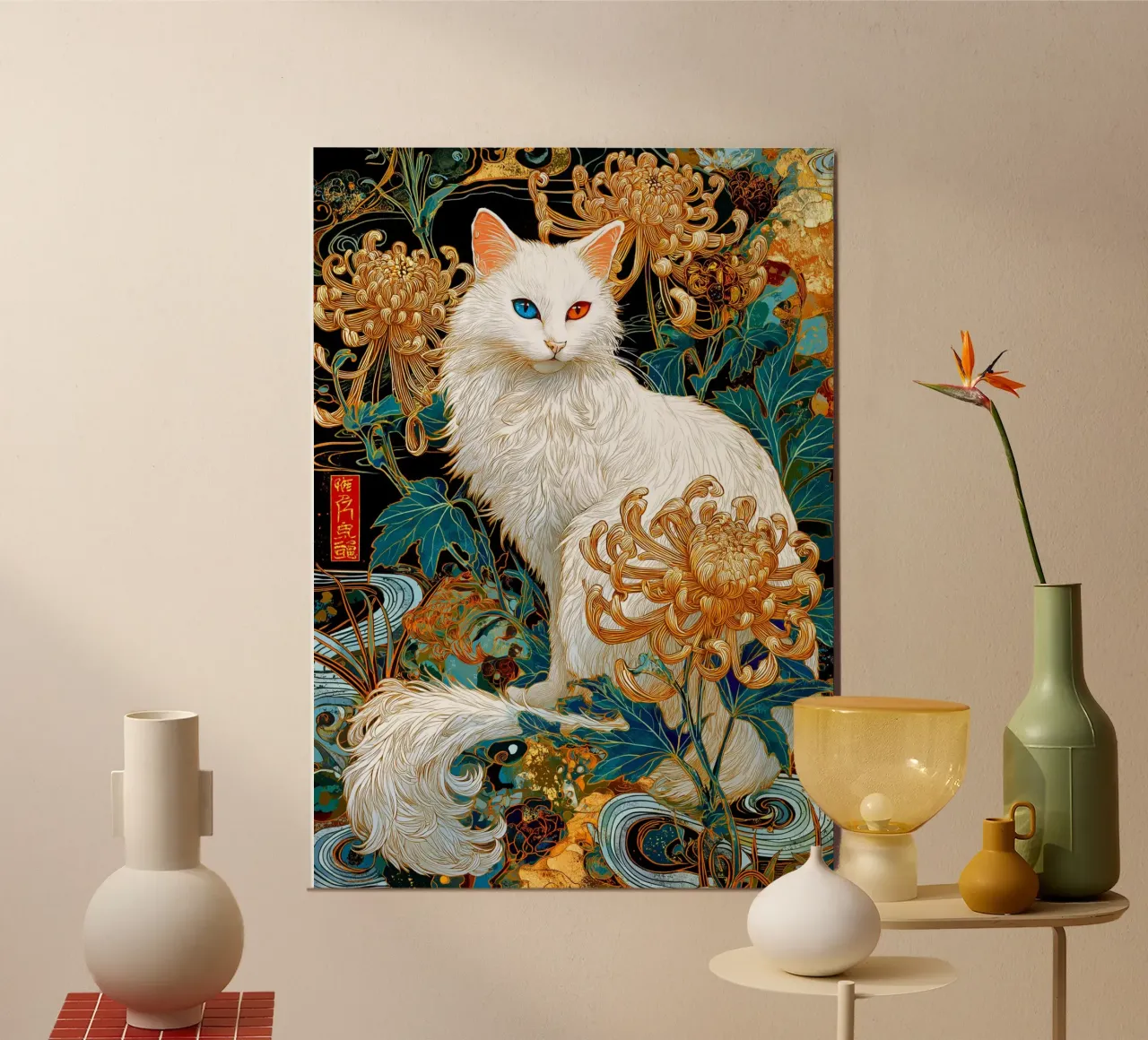 Gatto Ukiyo-e poster con telaio in alluminio da Fleur de Lys