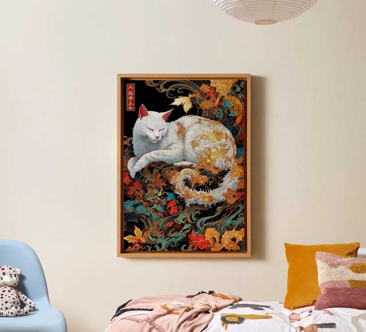 Gatto Ukiyo-e tela con Cornice a cassetta da Fleur de Lys