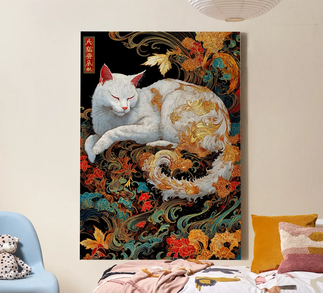 Gatto Ukiyo-e tela con Cornice a cassetta da Fleur de Lys