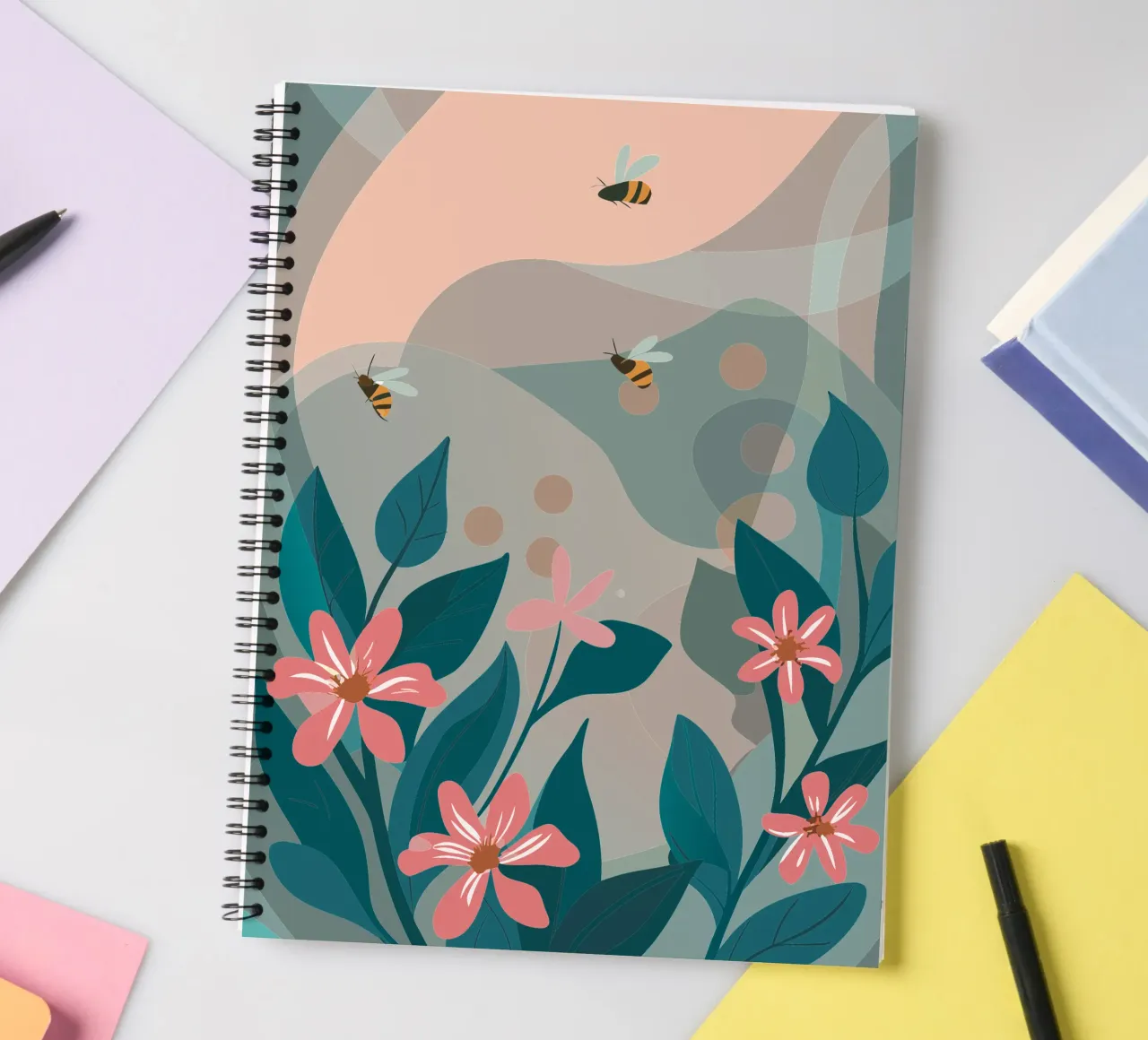 Fiori e api diario ad anelli da HAPPY SHOP