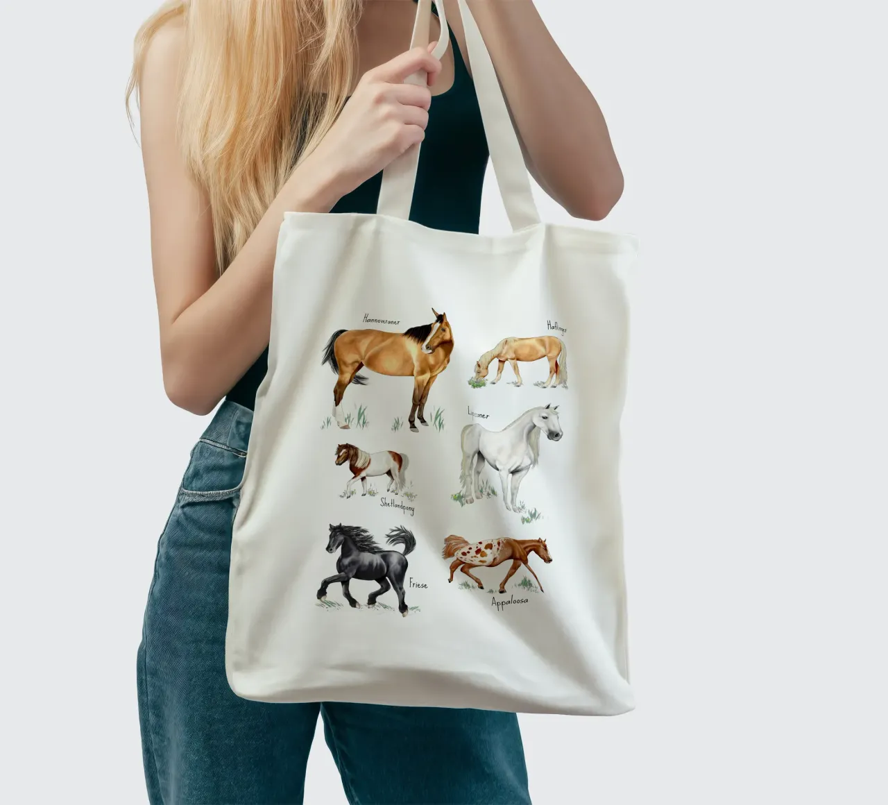 Cavalli e pony n. 01 borsa in juta da Moonlit Illustrations