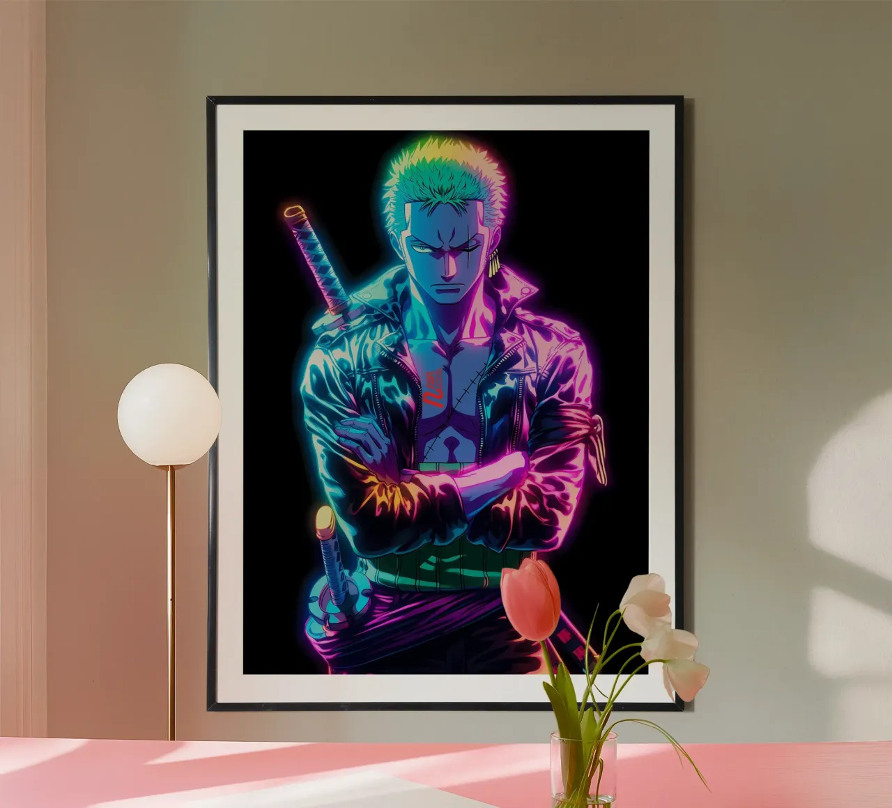 Zoro One Piece Poster mit Aluminium Rahmen von Musadad Shop
