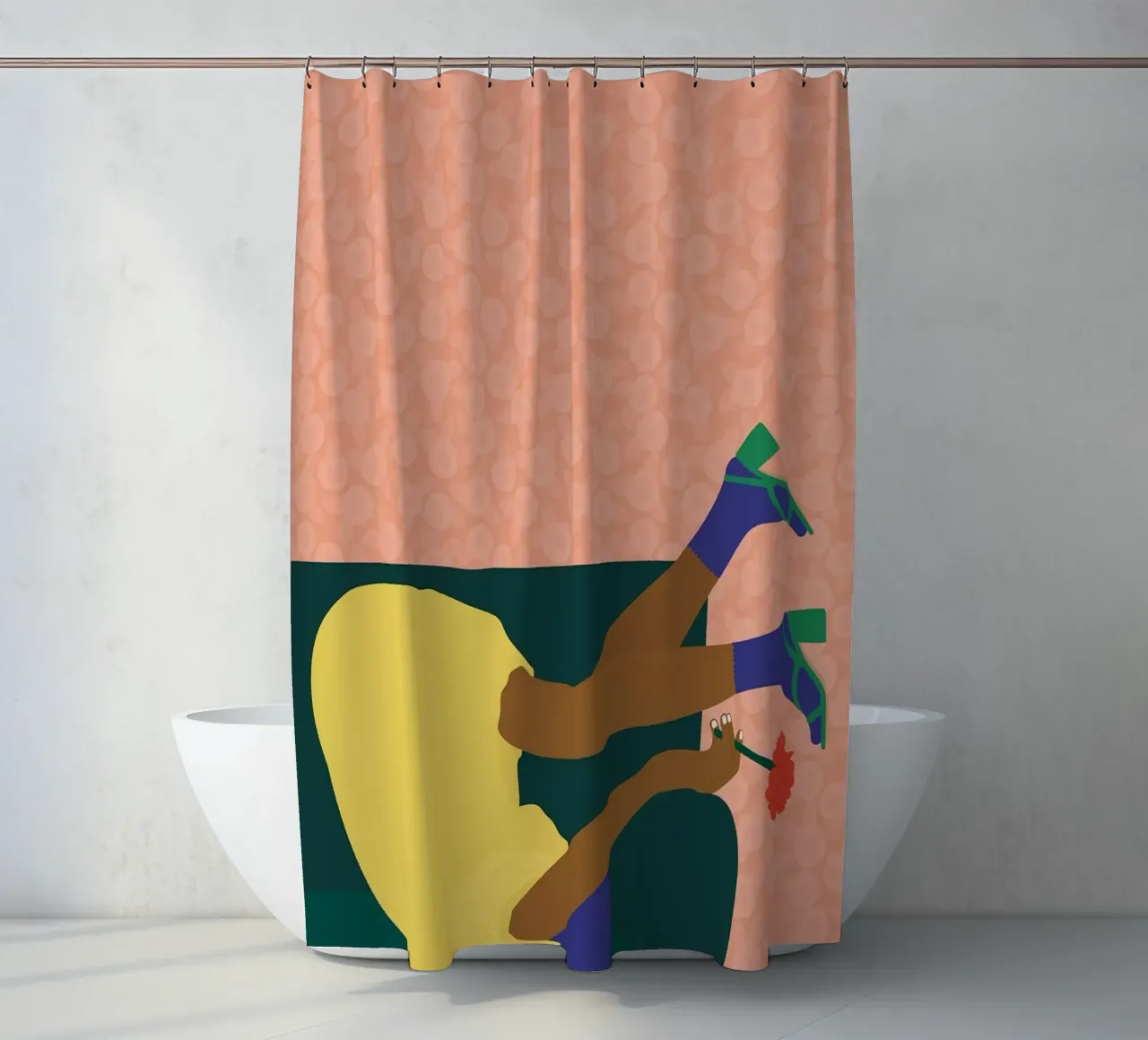 gambe a fiore tacchi abito giallo tenda da doccia da Ella Ward