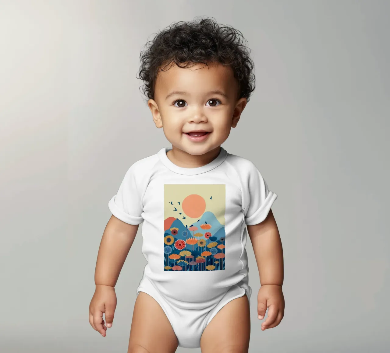 Valley of the Rising Bloom short-sleeve baby romper by Clara August
