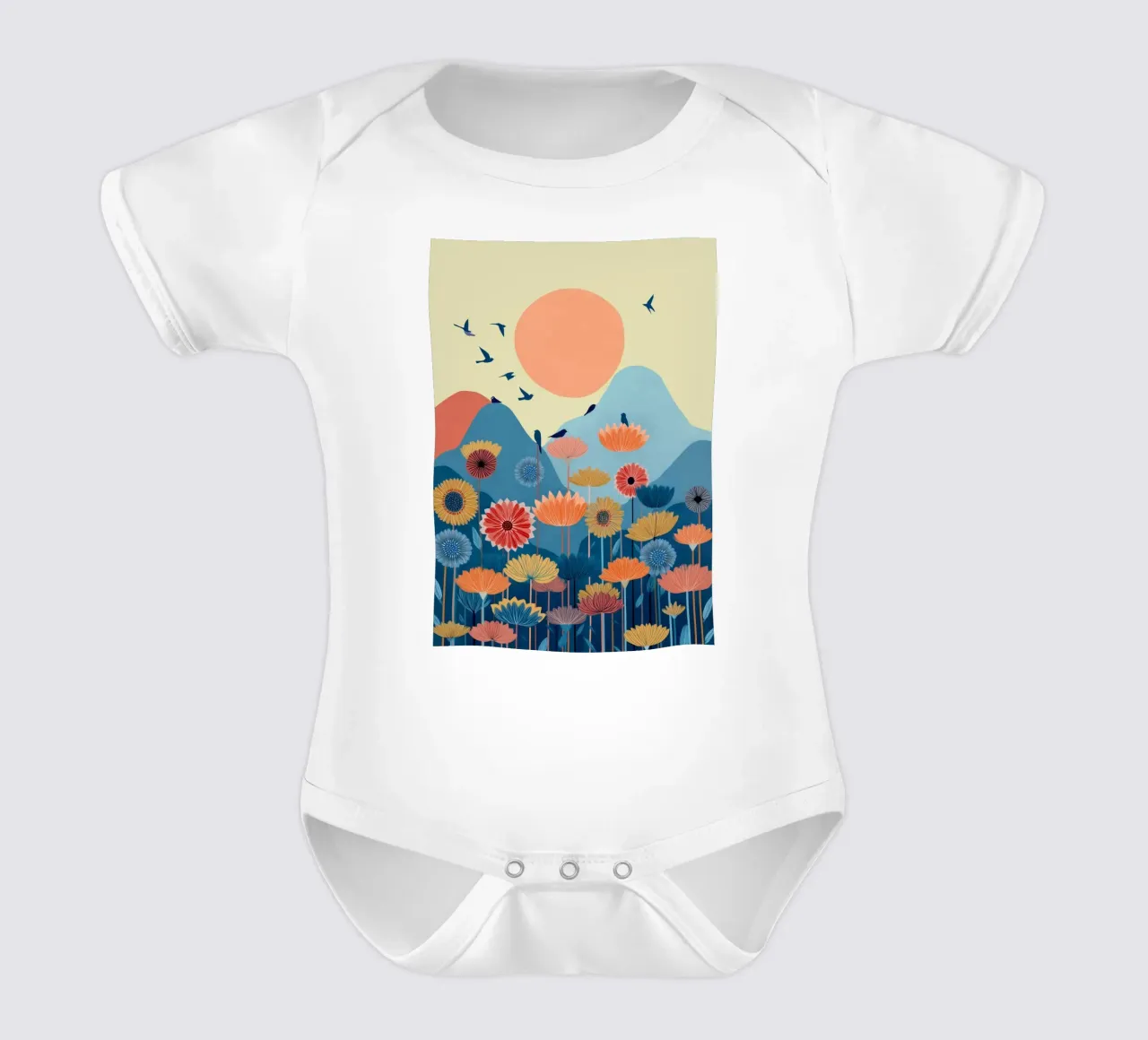 Valley of the Rising Bloom short-sleeve baby romper by Clara August